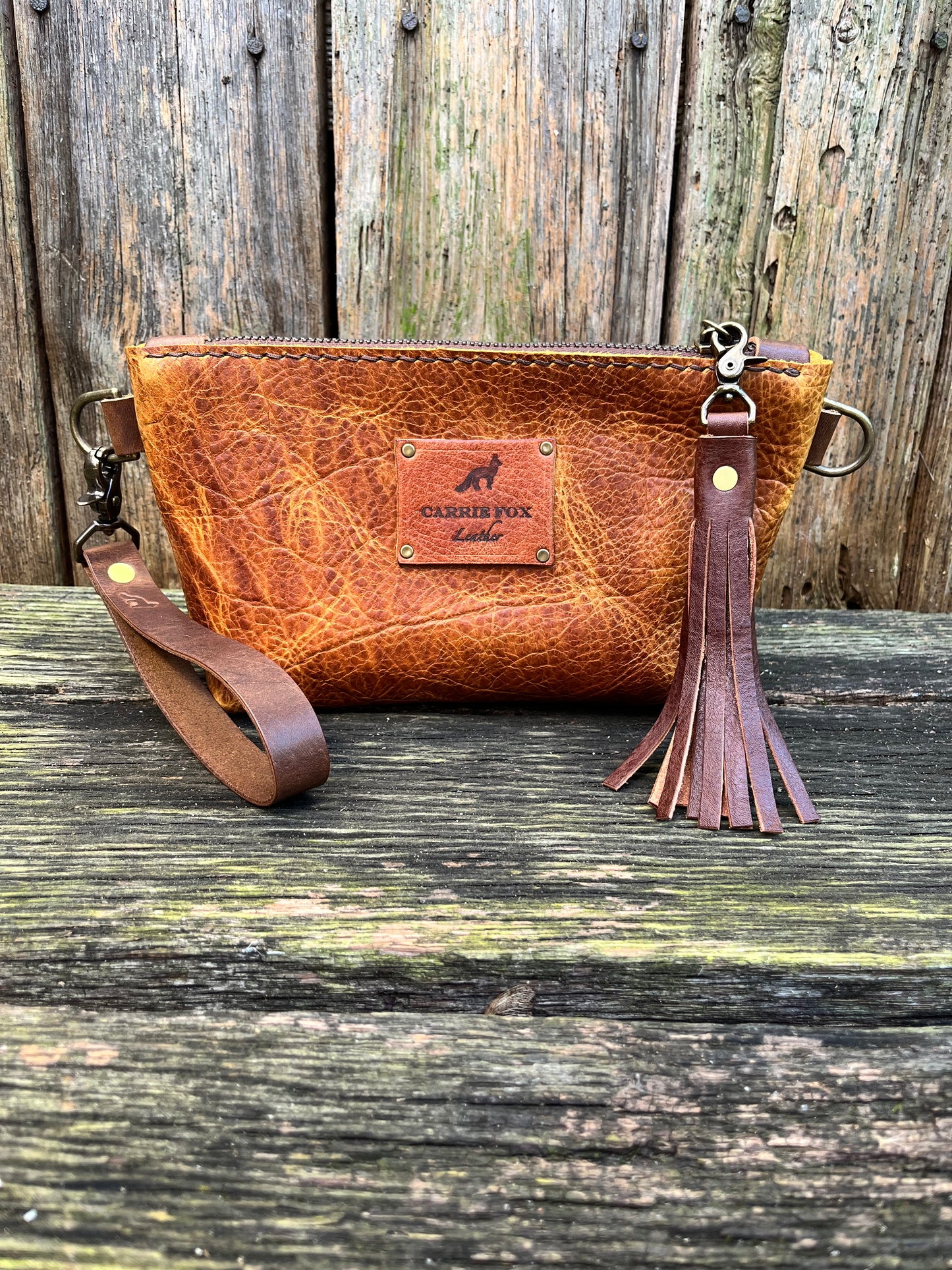 Pipsqueak Wristlet/Crossbody in Peanut Bison with Dark Brown Leather Accents