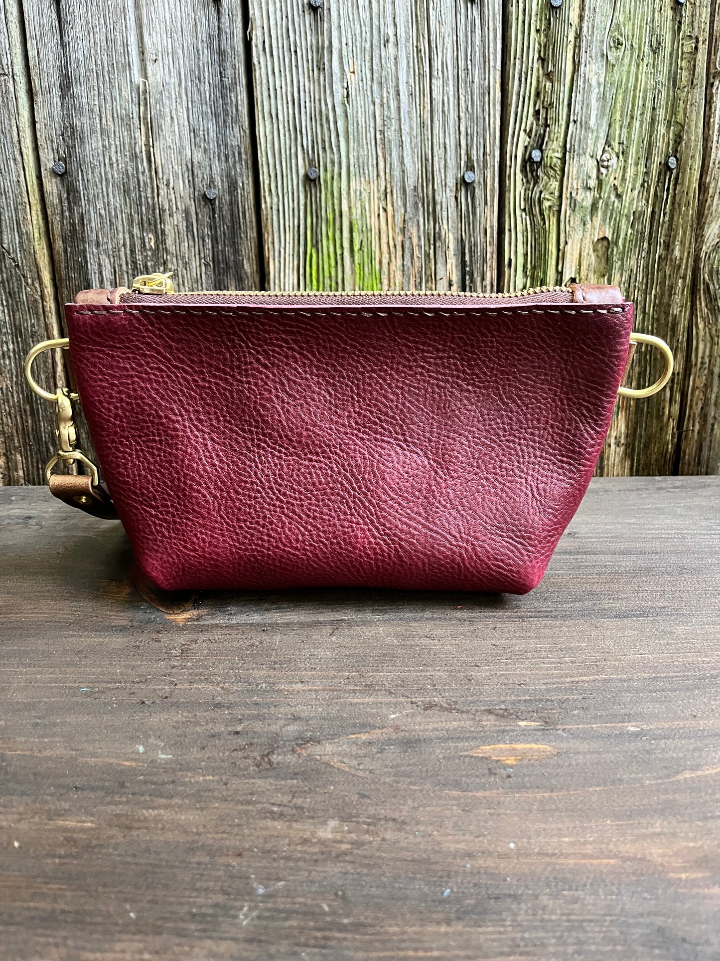 Pipsqueak Wristlet/Crossbody in Bordeaux Italian Veg Tan with Dark Brown Leather Accents