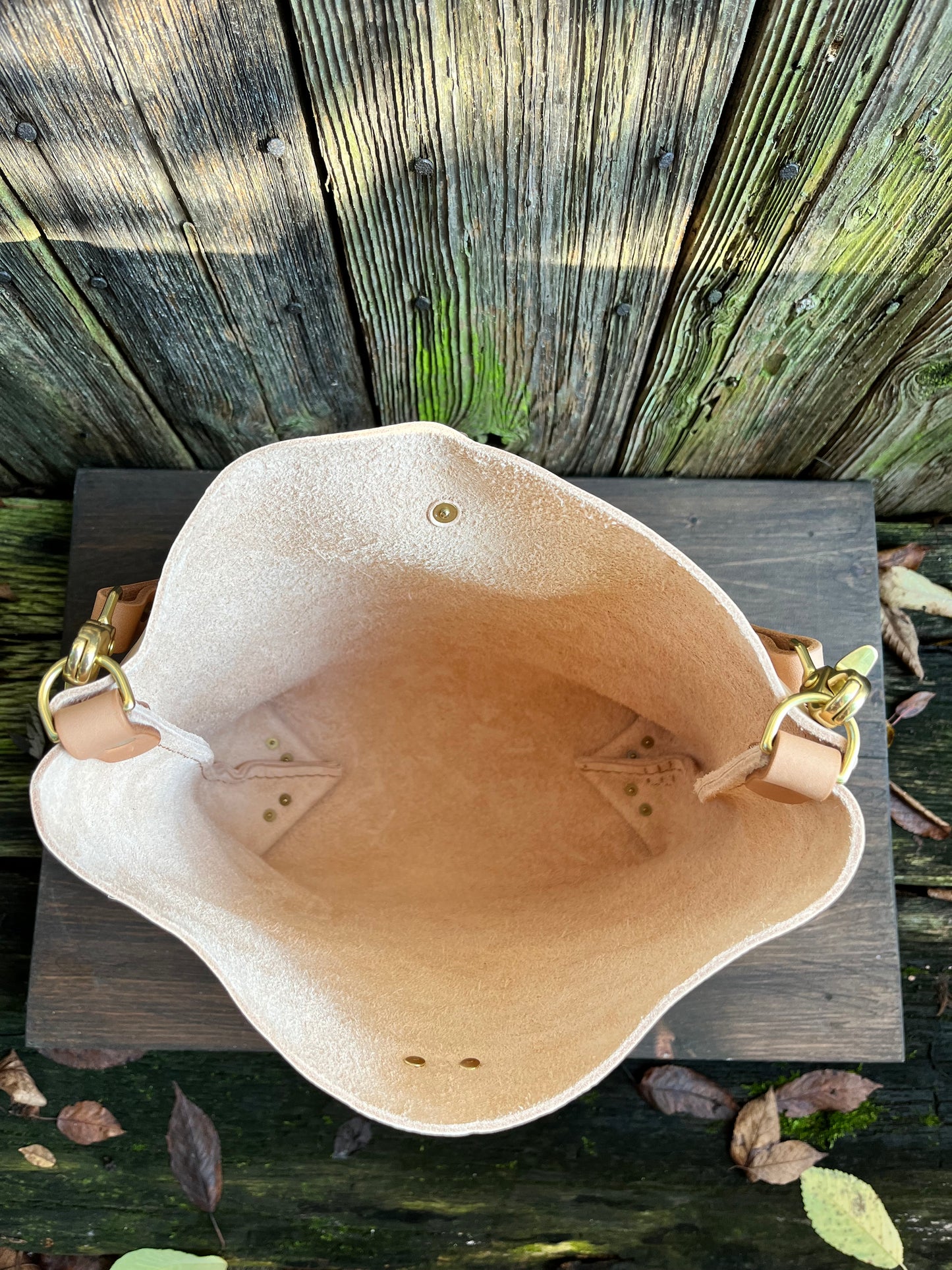 Barcelona Bucket in Natural Milled Veg Tan with Throwover Braided Tassel