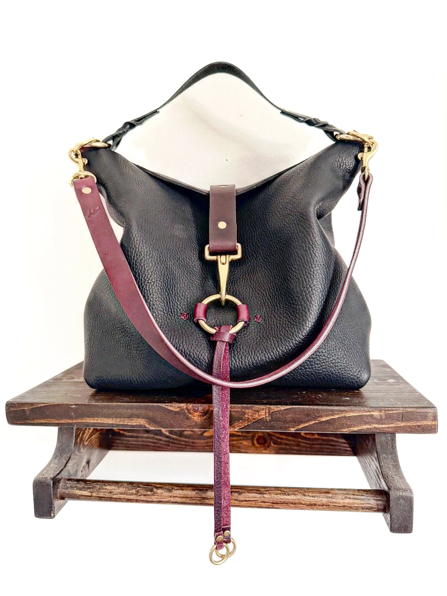 SoHo Handbag in Horween Black Leather with Deep Plum Accents - CUSTOM for Vanessa