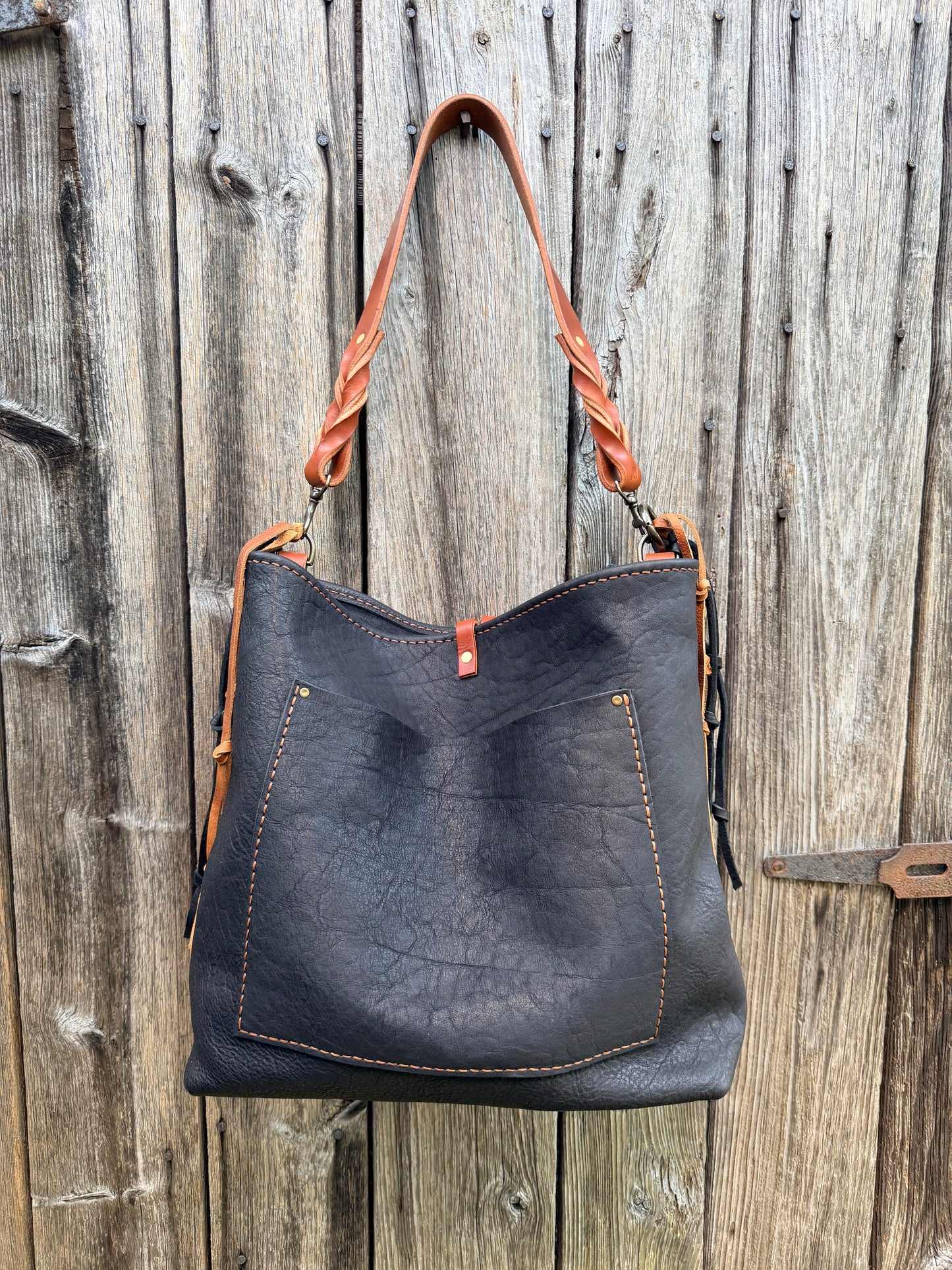 Chalet Bag in Distressed Black Bison for Lisa