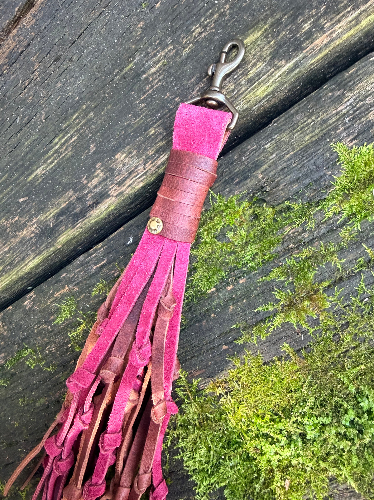 Knotted Leather Tassel in Cranberry & Whiskey 12”