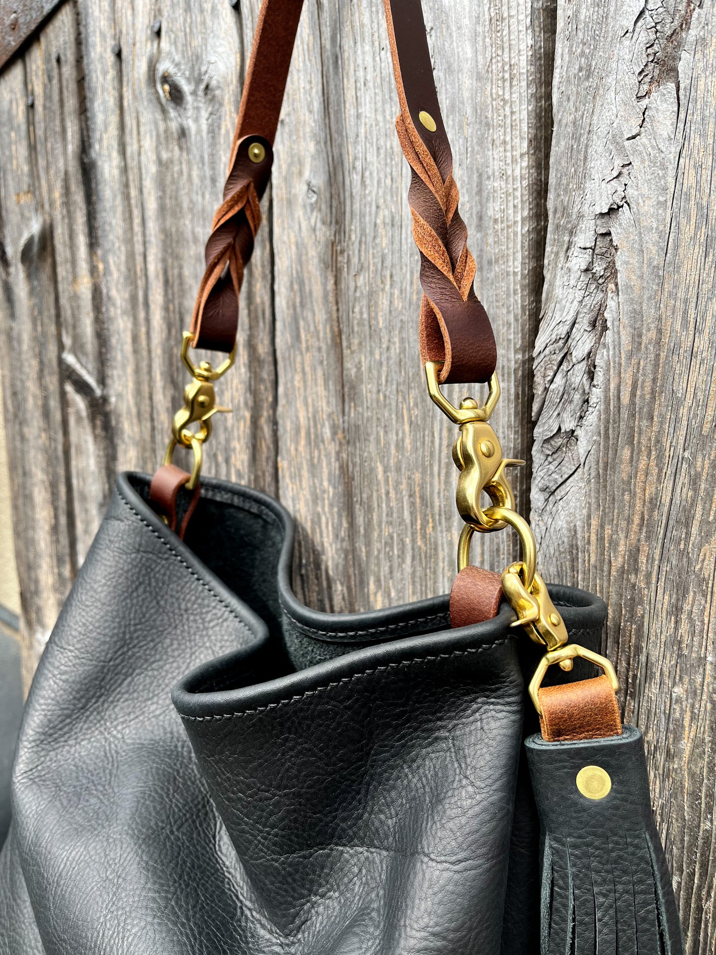 Mimi Slouch Bag in Black Kodiak with Leather Tassel