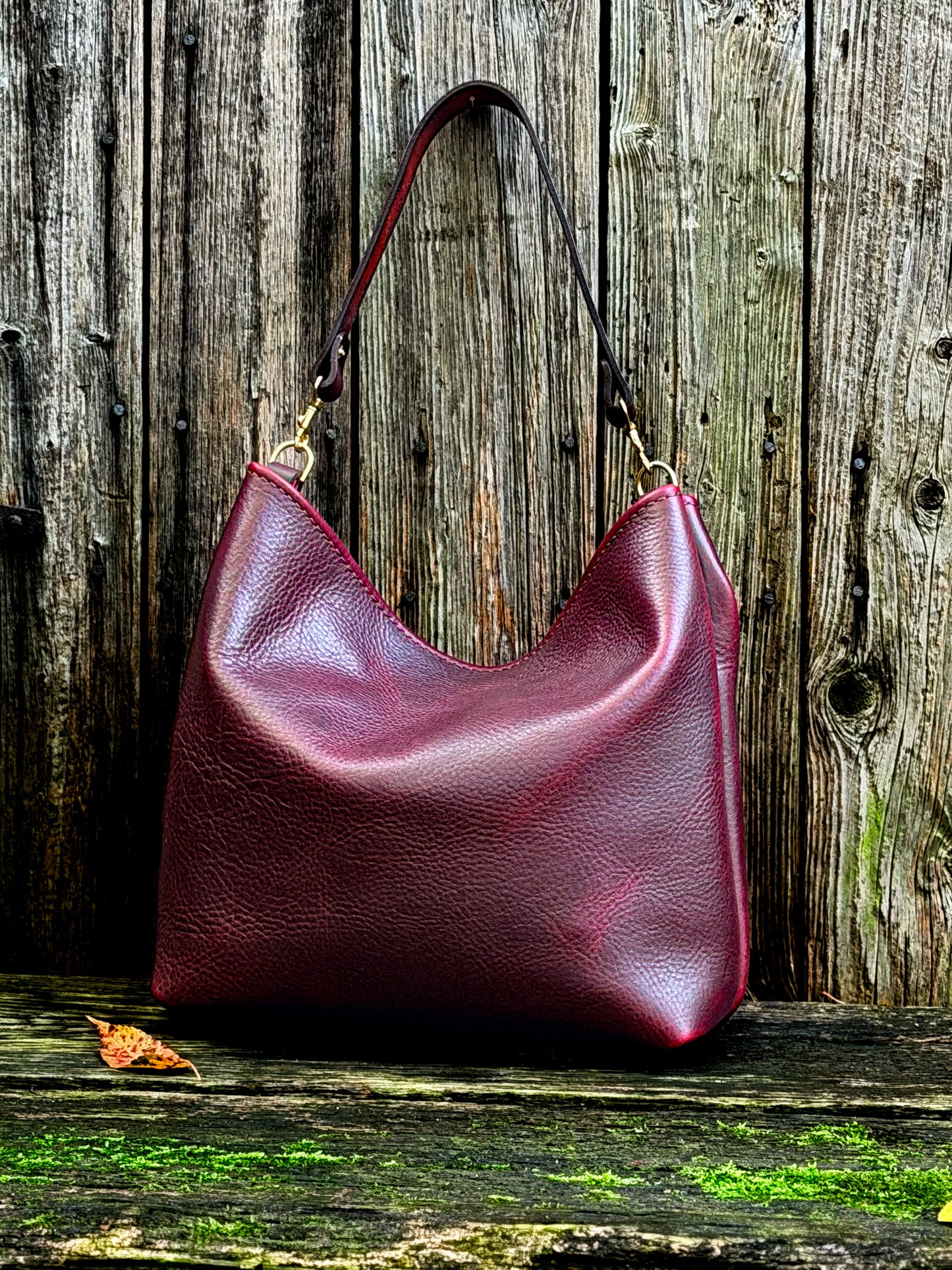 Rodeo Large Bucket in Oxblood Leather with Horween Dark Brown Strap