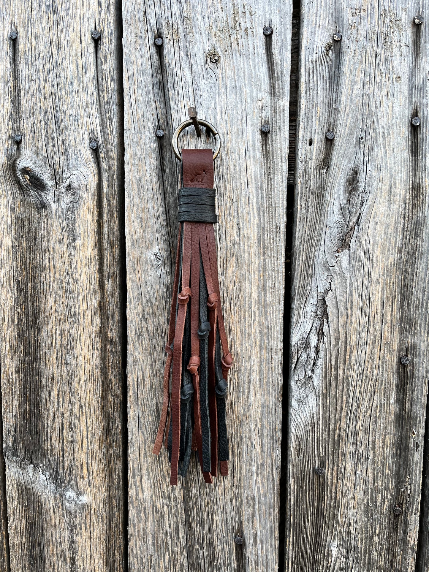 Knotted Leather Tassel in Tobacco & Black 12”-13”