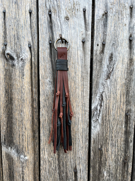 Knotted Leather Tassel in Tobacco & Black 12”-13”