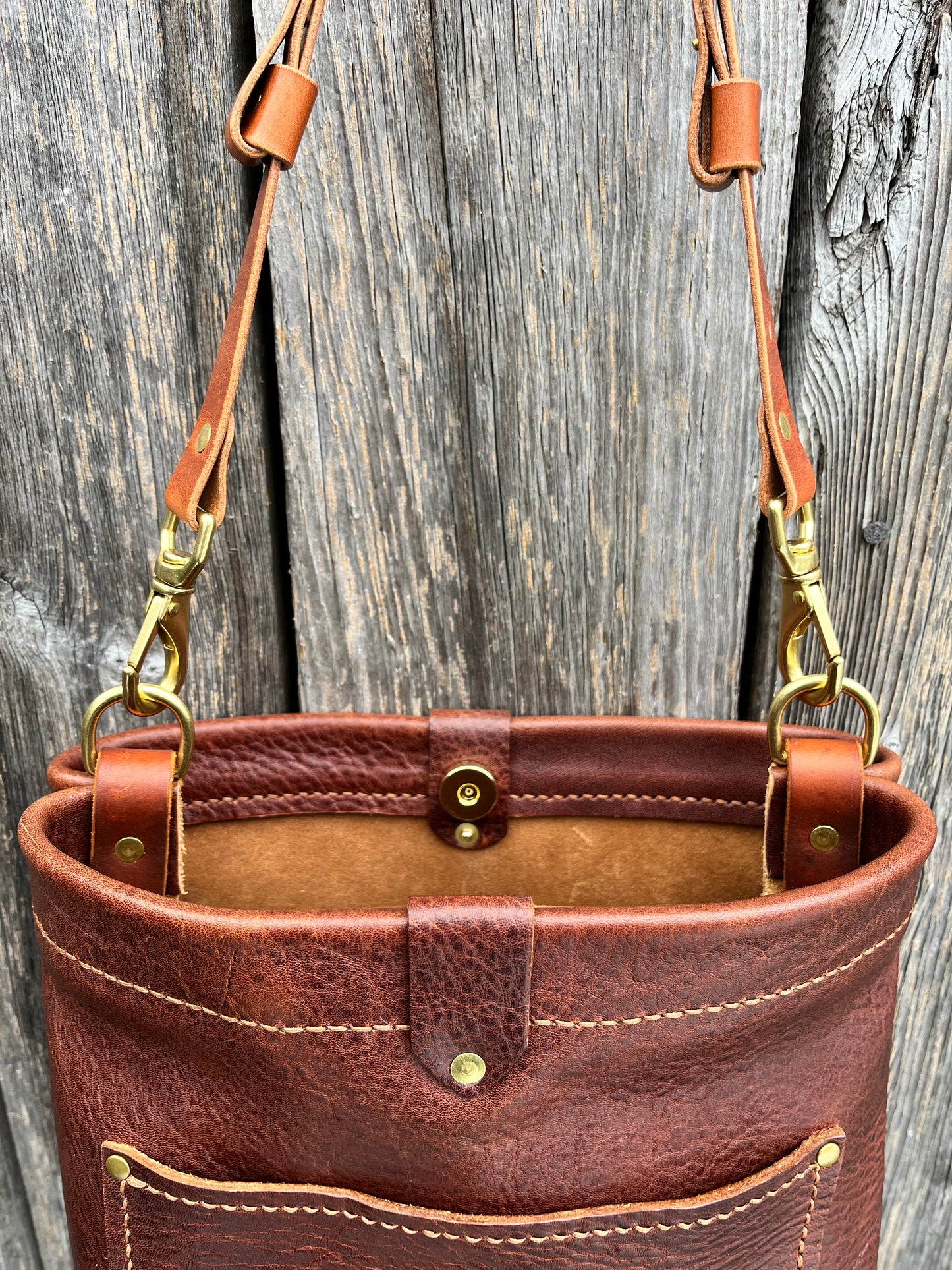 Bonnie Bucket in Maplewood with Adjustable Horween Strap