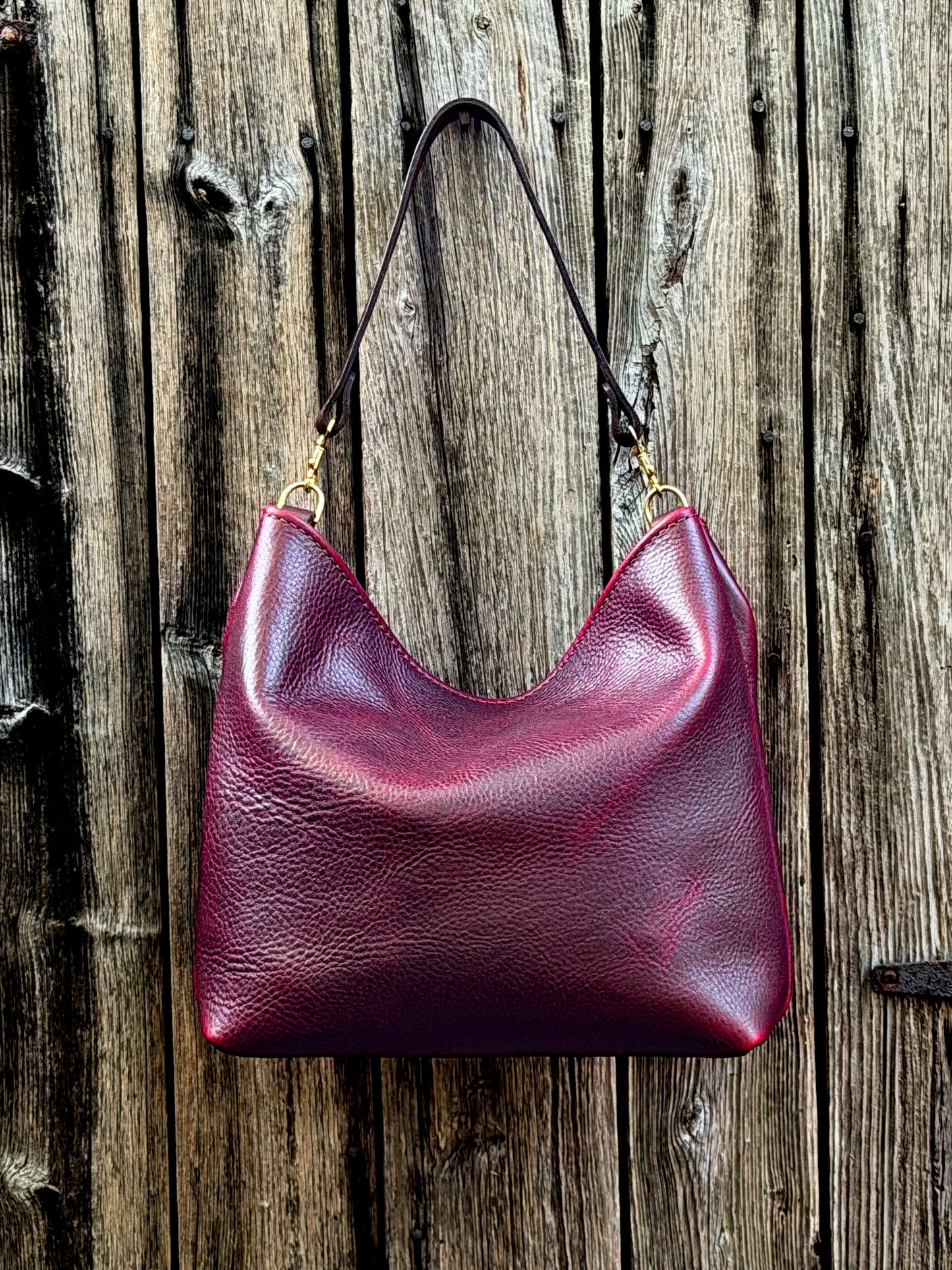 Rodeo Large Bucket in Oxblood Leather with Horween Dark Brown Strap