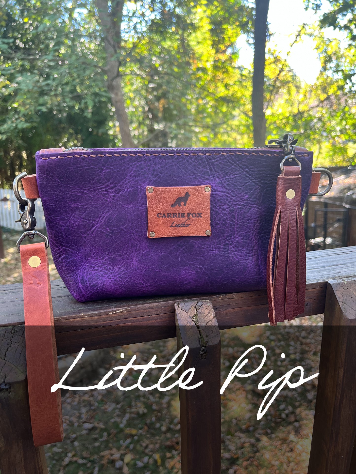 Pipsqueak Wristlet/Crossbody in Grape Escape Bison with English Tan Leather Accents