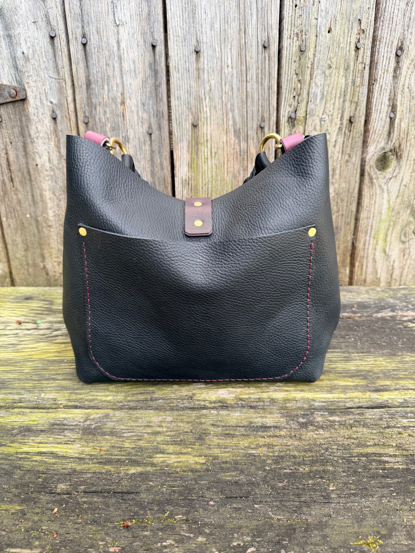 SoHo Handbag in Horween Black Leather with Deep Plum Accents - CUSTOM for Vanessa