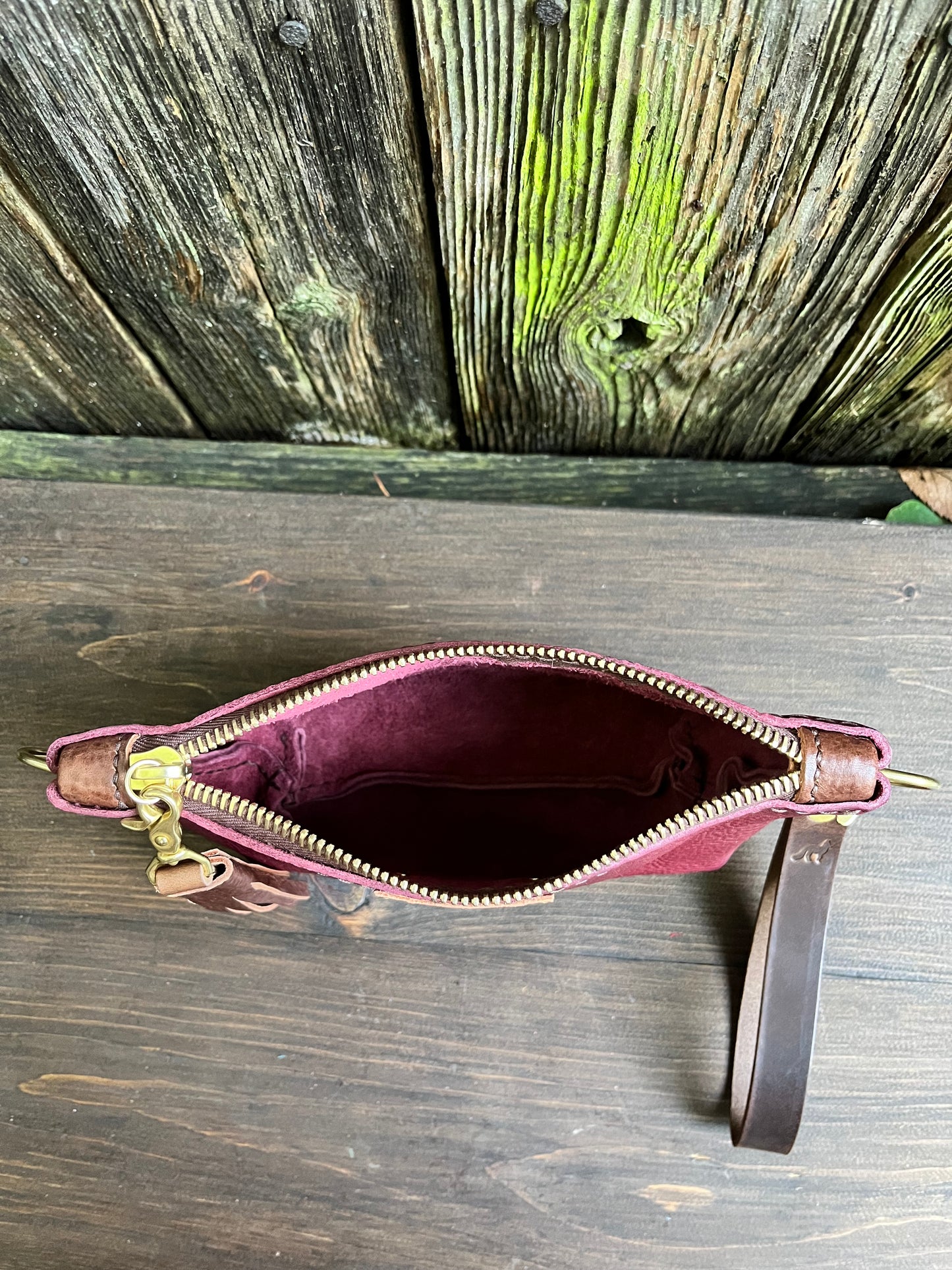 Pipsqueak Wristlet/Crossbody in Bordeaux Italian Veg Tan with Dark Brown Leather Accents