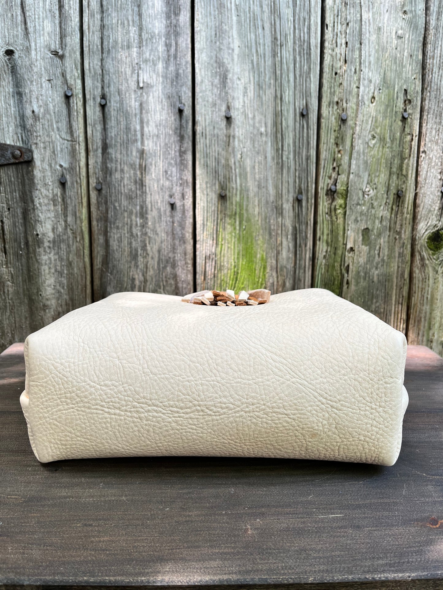 Barcelona Mini Bucket in Vanilla Milled Veg Tan with Horween Essex Handle & Fox Tag Tassel