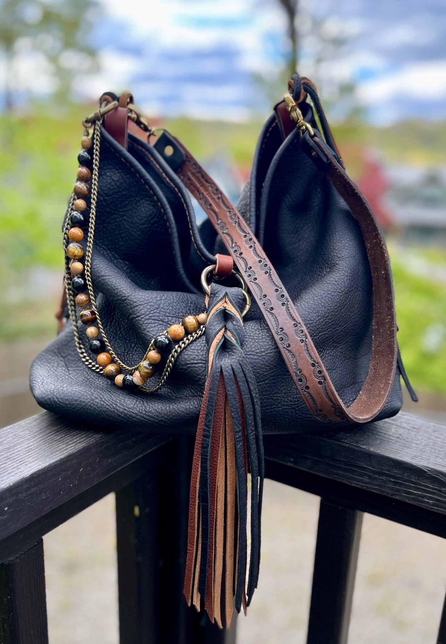 Chalet Bag in Distressed Black Bison