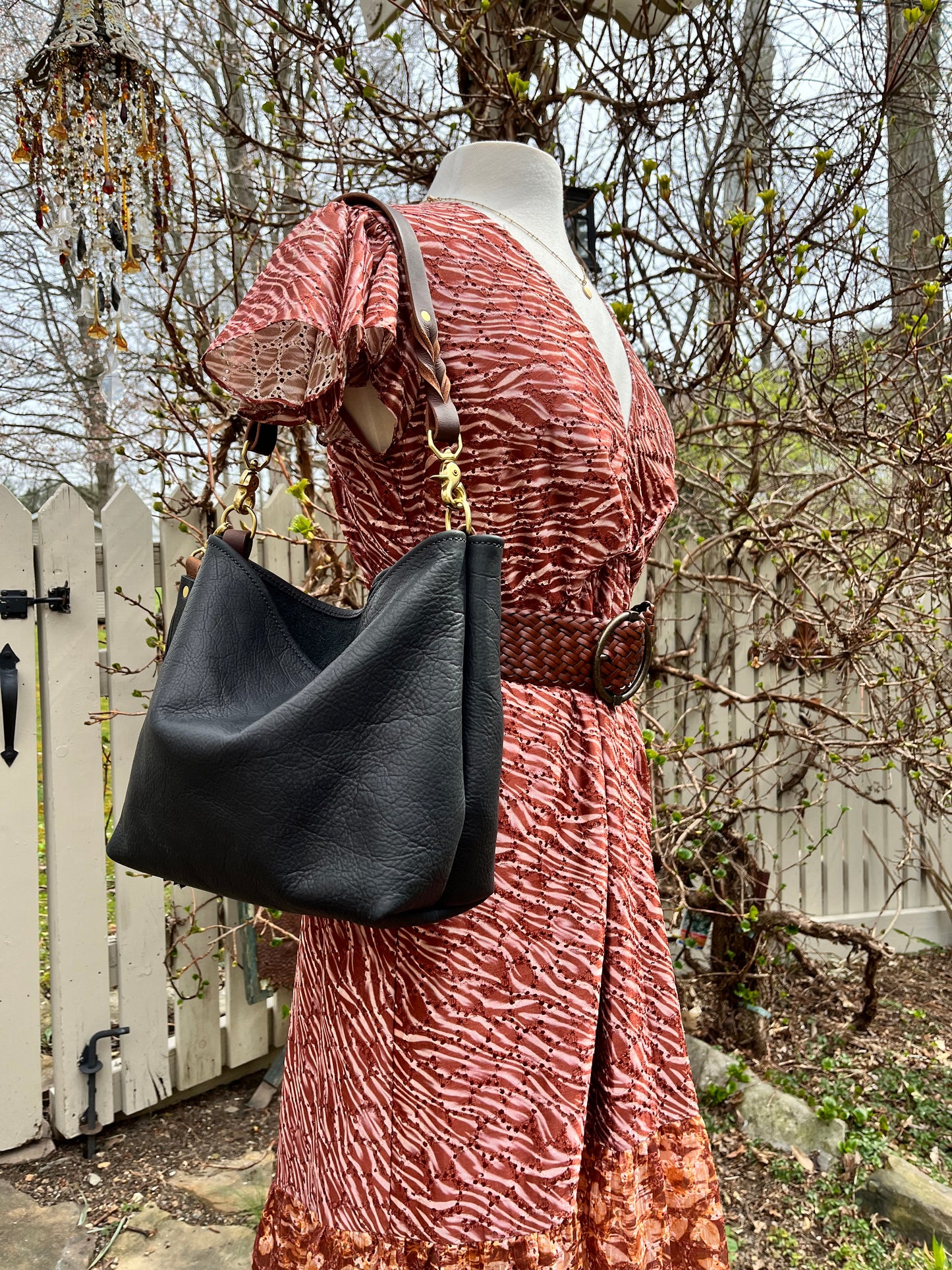 Mimi Slouch Bag in Black Kodiak with Leather Tassel