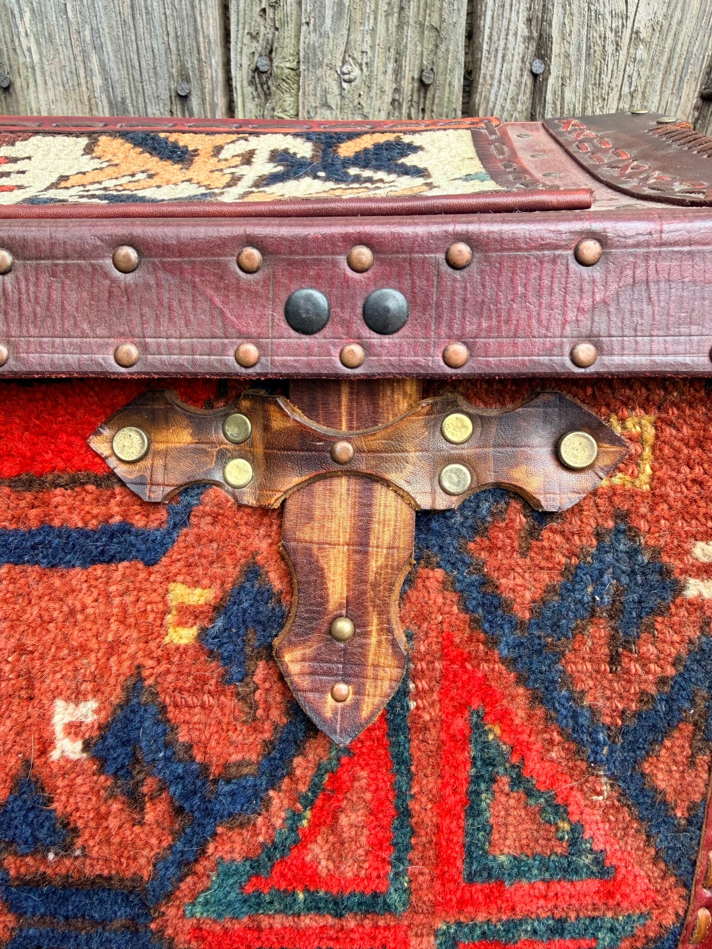 Carpet Bag Tote with Antique Rug & Veg Tanned Leather // Handmade in Wales, UK