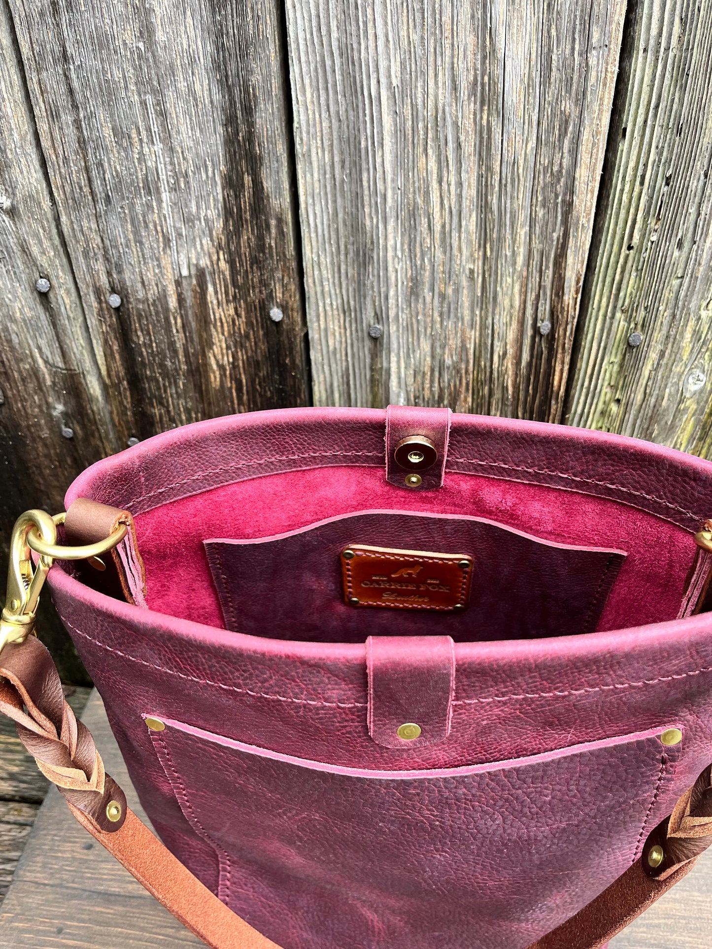 Bonnie Bucket in Purple Kodiak with Longer Braided Leather Strap