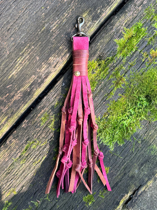 Knotted Leather Tassel in Cranberry & Whiskey 12”