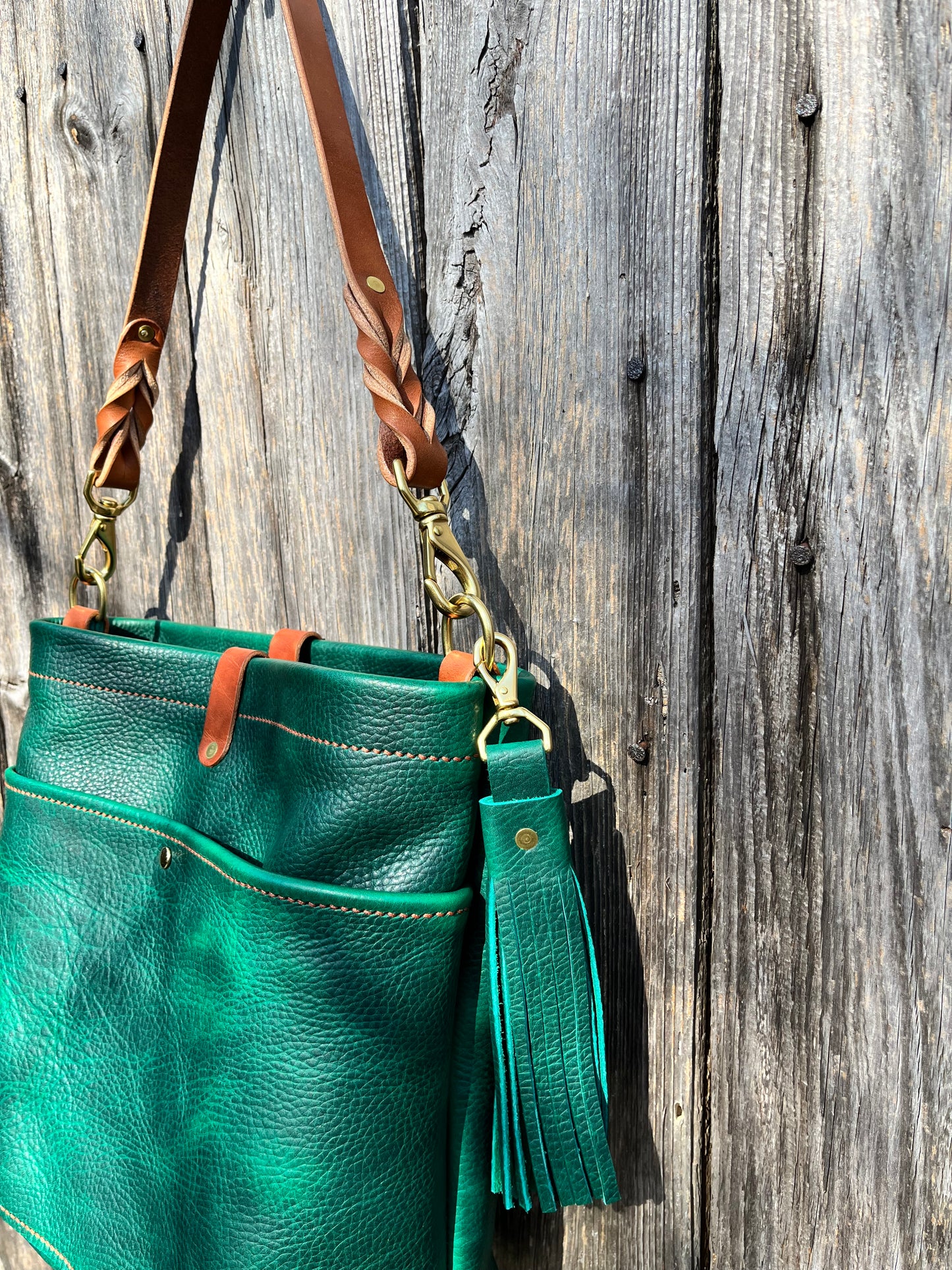 Carrie Panel Pocket Hobo in Emerald Cowhide