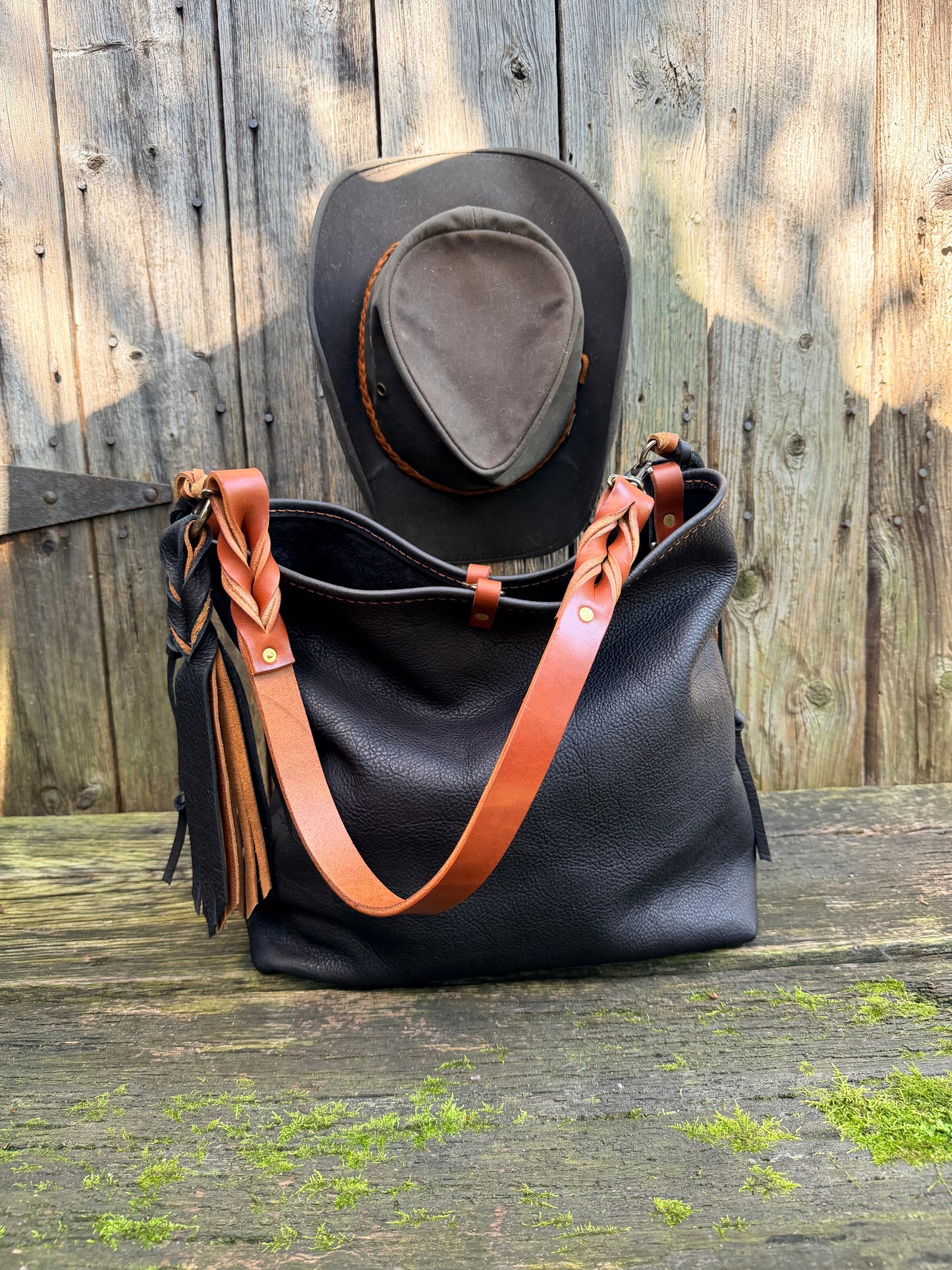 Chalet Bag in Distressed Black Bison for Lisa