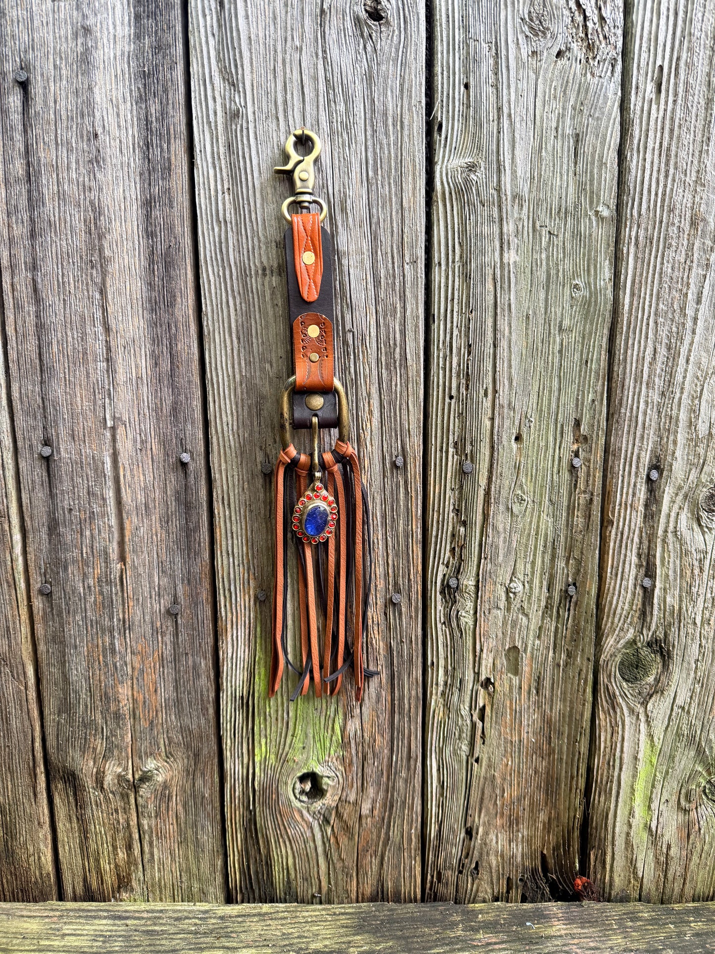 Bed Stu Boot Strap Tassel in Saddle Tan & Black Deerskin 15”L, OOAK