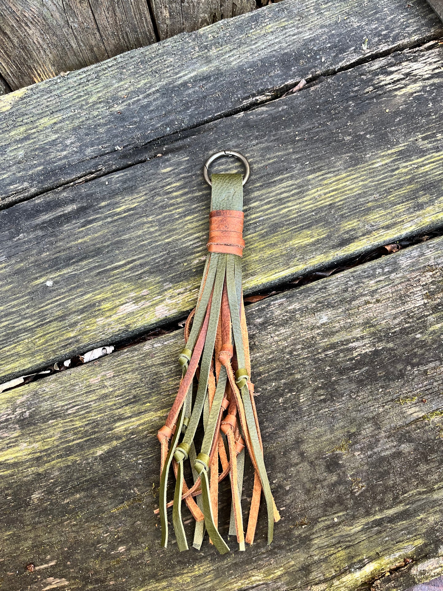 Knotted Leather Tassel in Olive & Tan Kodiak 12”-13”