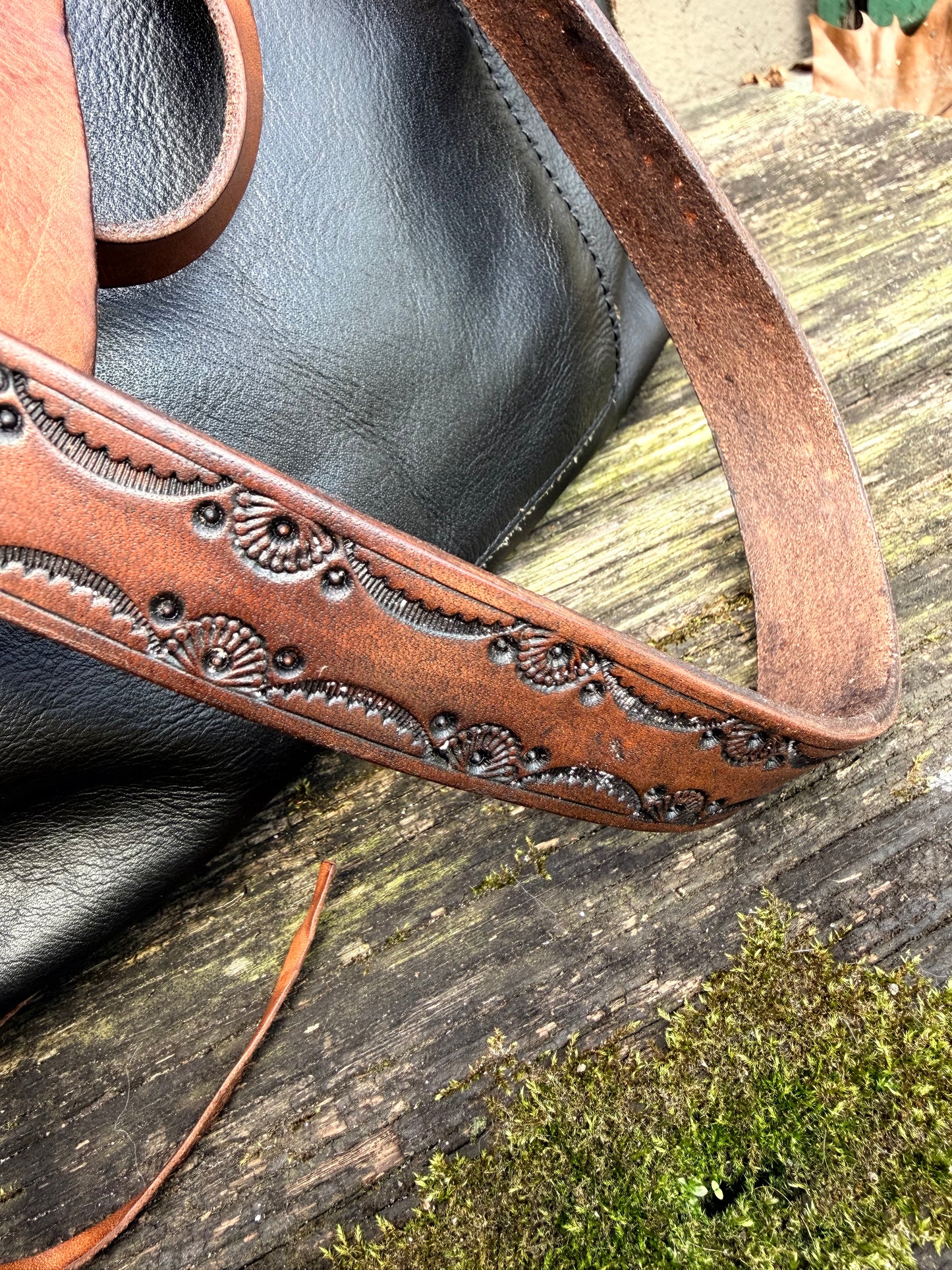 Cody Hand-Tooled Leather Shoulder Strap in Antique Brown - MTO