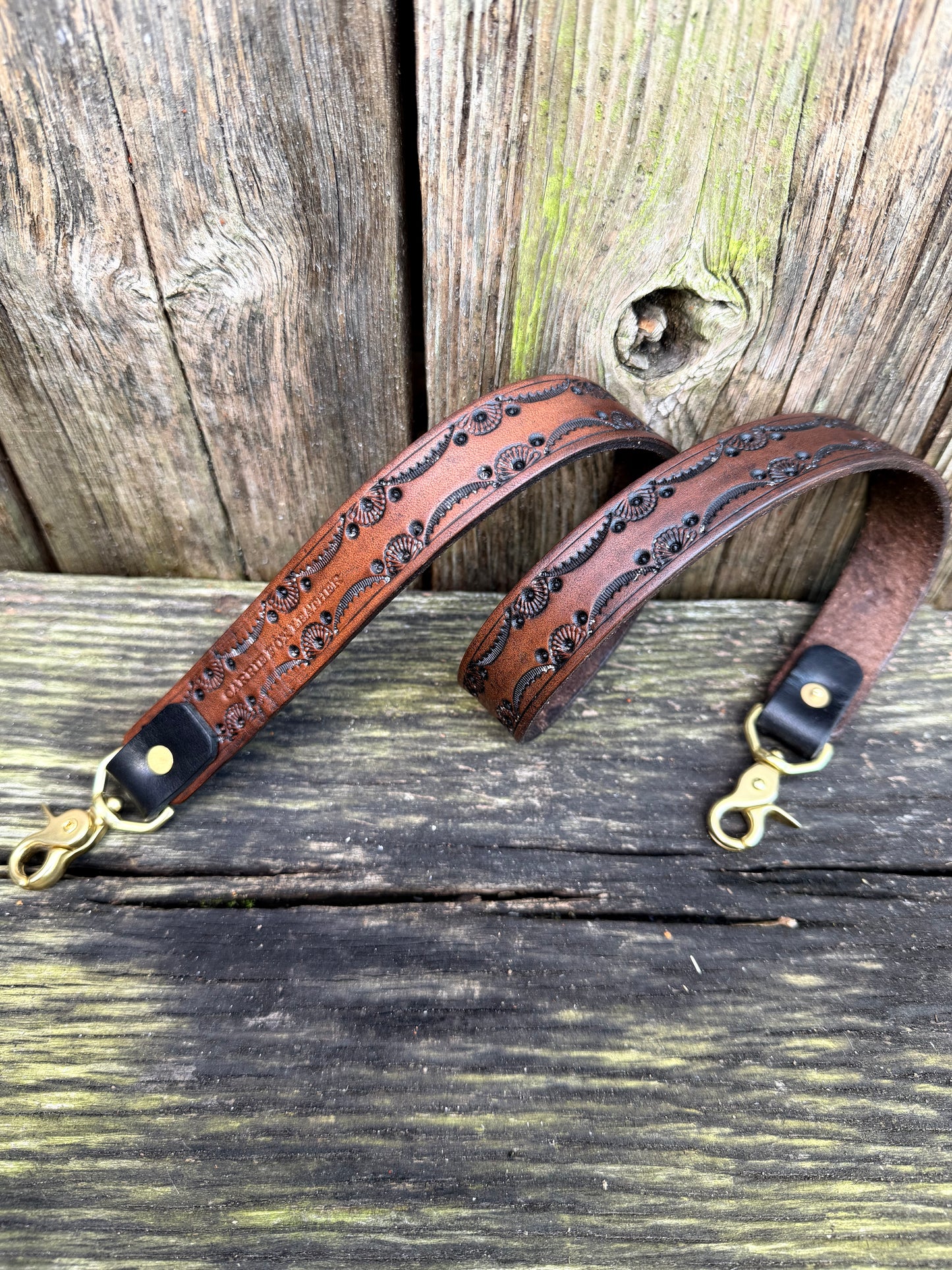 Cody Hand-Tooled Leather Shoulder Strap in Antique Brown - MTO