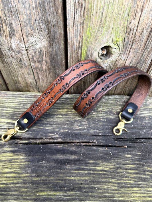 Cody Hand-Tooled Leather Shoulder Strap in Antique Brown - MTO