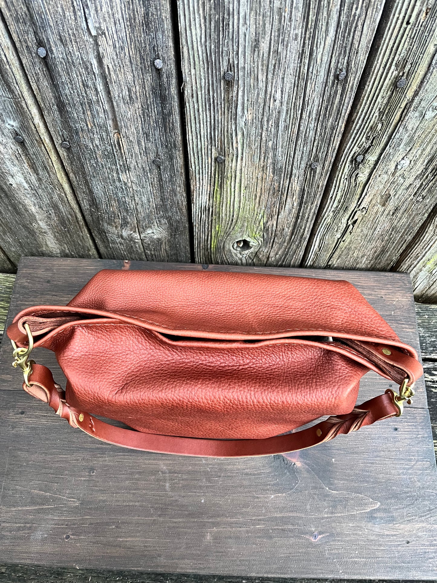 Mimi Slouch Bag in Brandy Naked Cow with Hidden Magnetic Closure