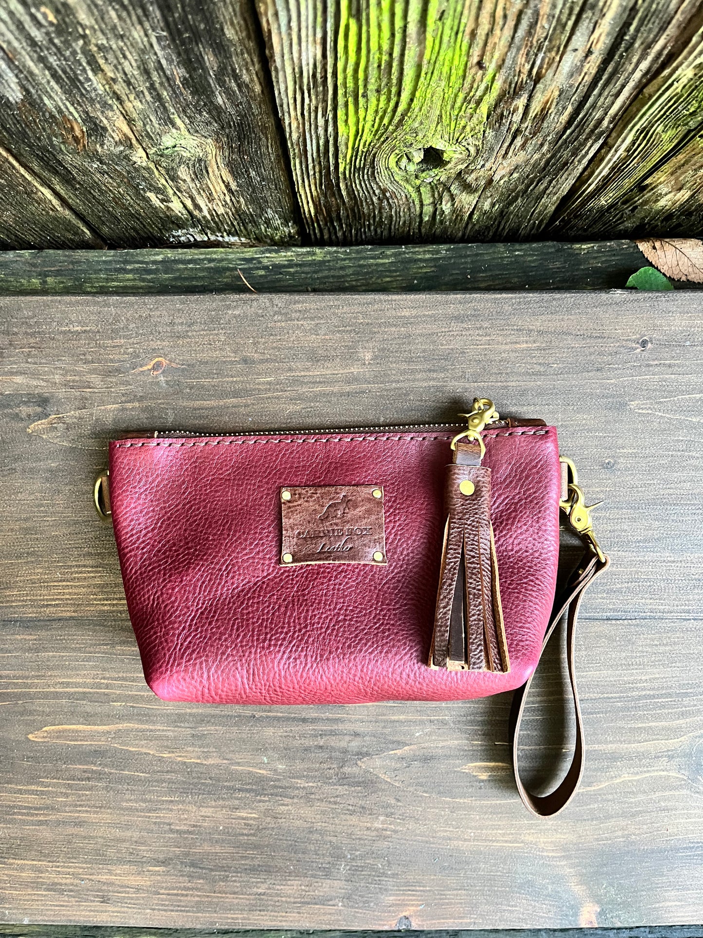 Pipsqueak Wristlet/Crossbody in Bordeaux Italian Veg Tan with Dark Brown Leather Accents