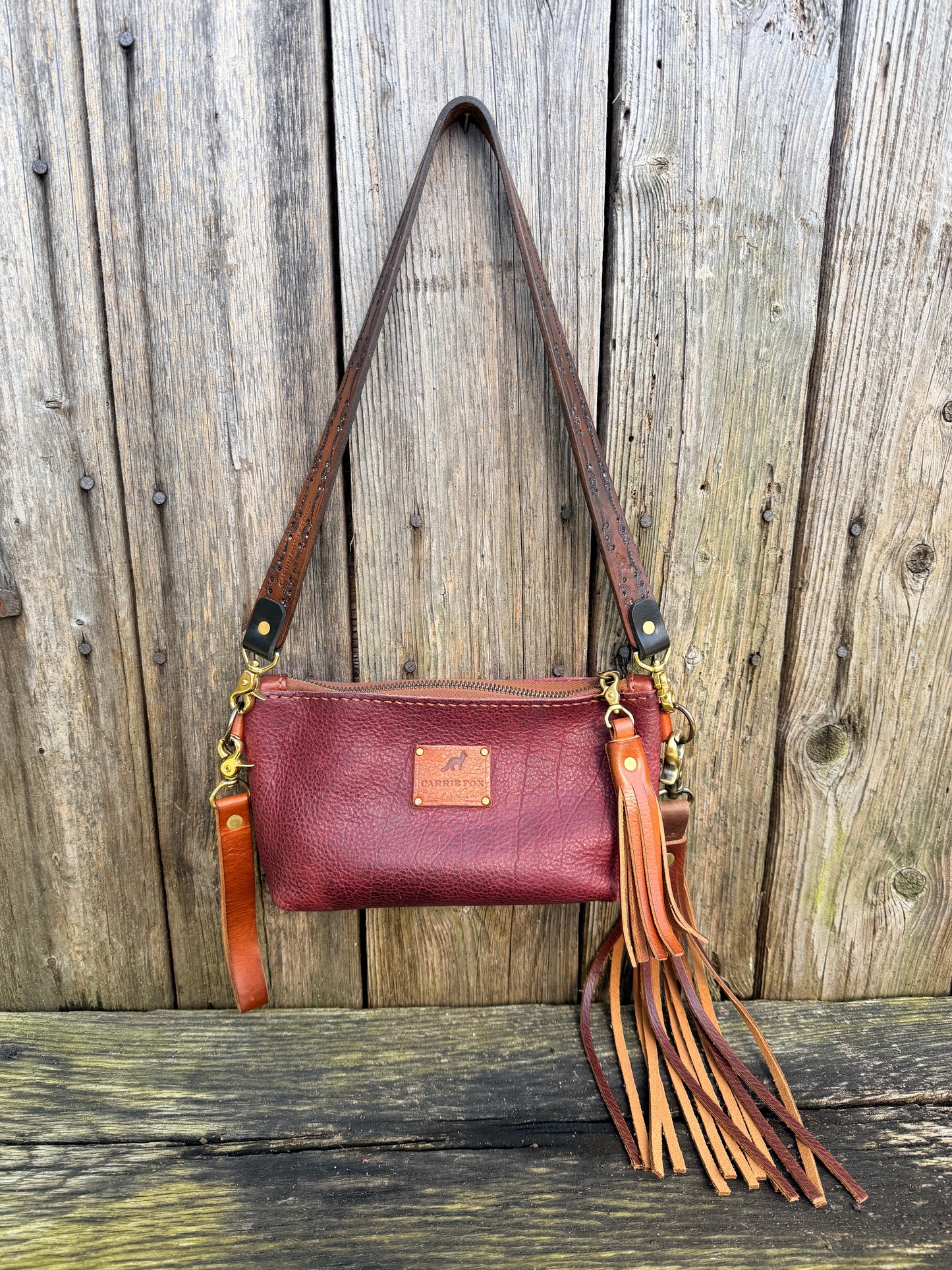 Cody Hand-Tooled Leather Shoulder Strap in Antique Brown 28”L