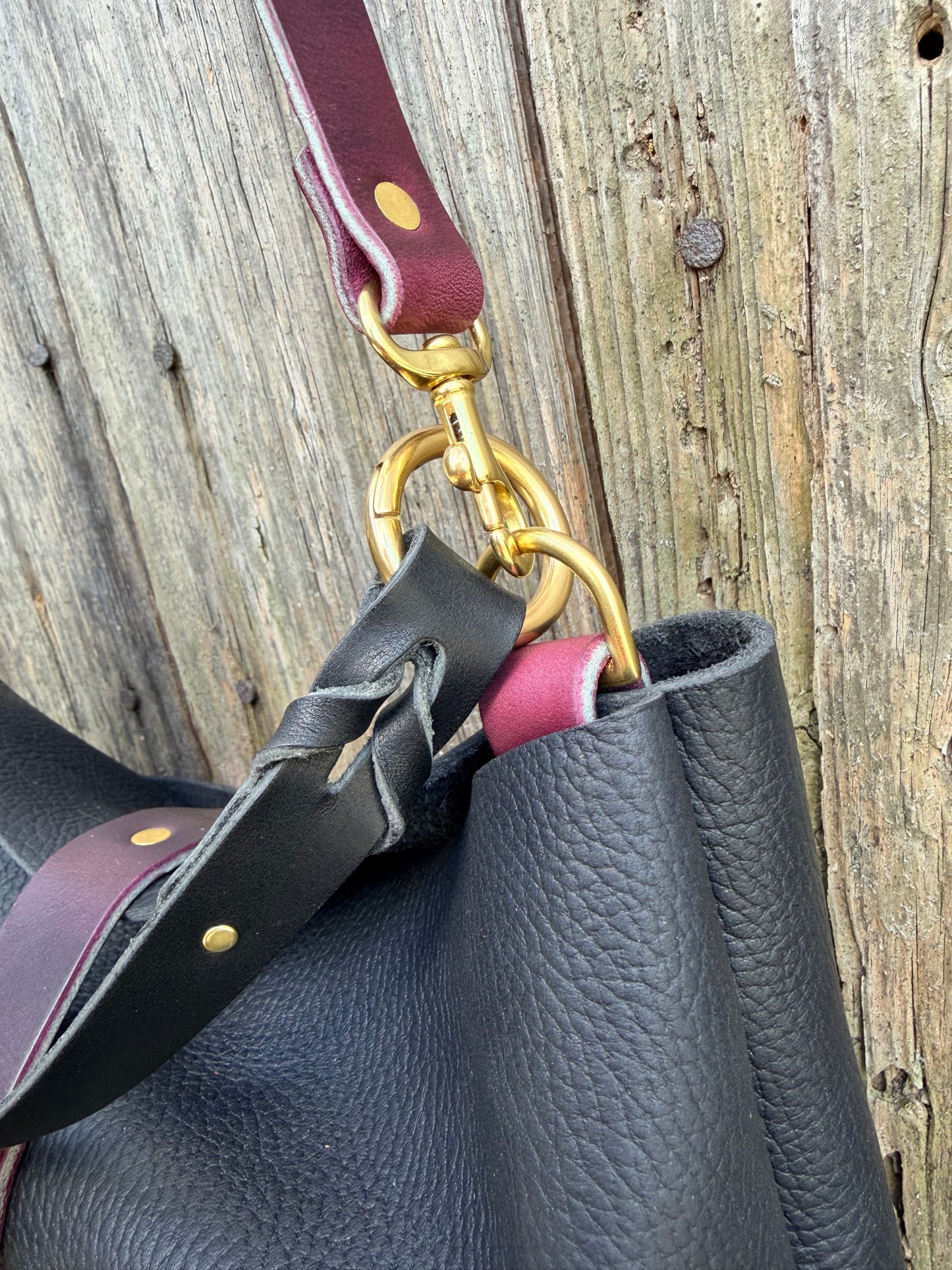 SoHo Handbag in Horween Black Leather with Deep Plum Accents - CUSTOM for Vanessa