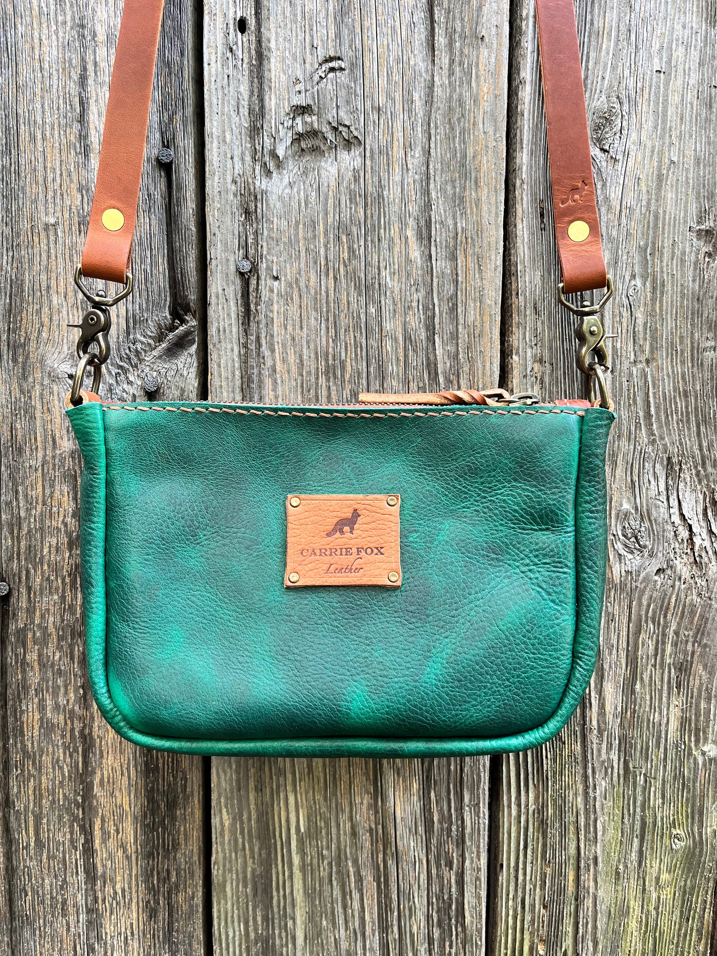 Poppy Crossbody in Emerald Cowhide with Brown Leather Accents