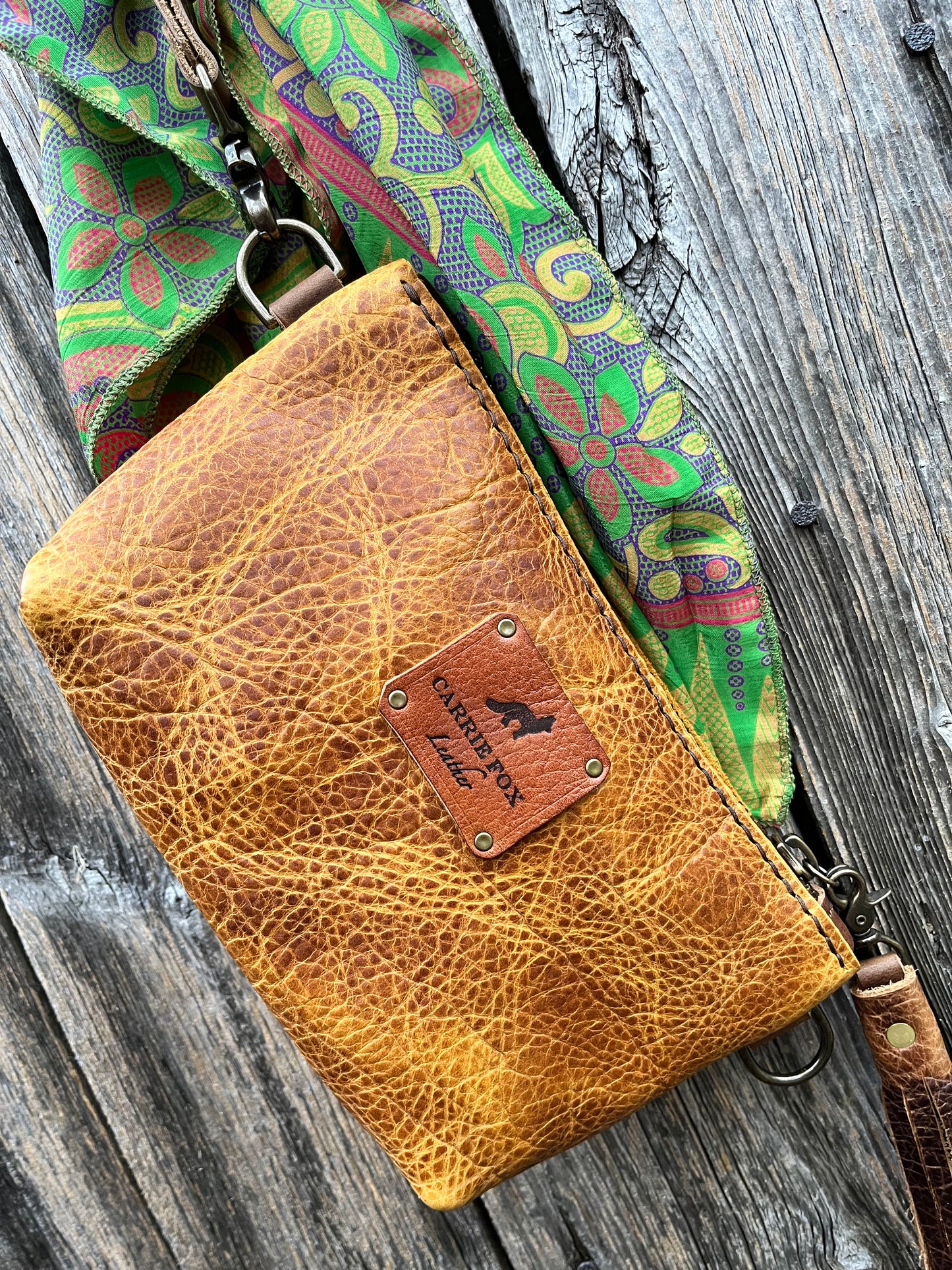 Pipsqueak Wristlet/Crossbody in Peanut Bison with Dark Brown Leather Accents