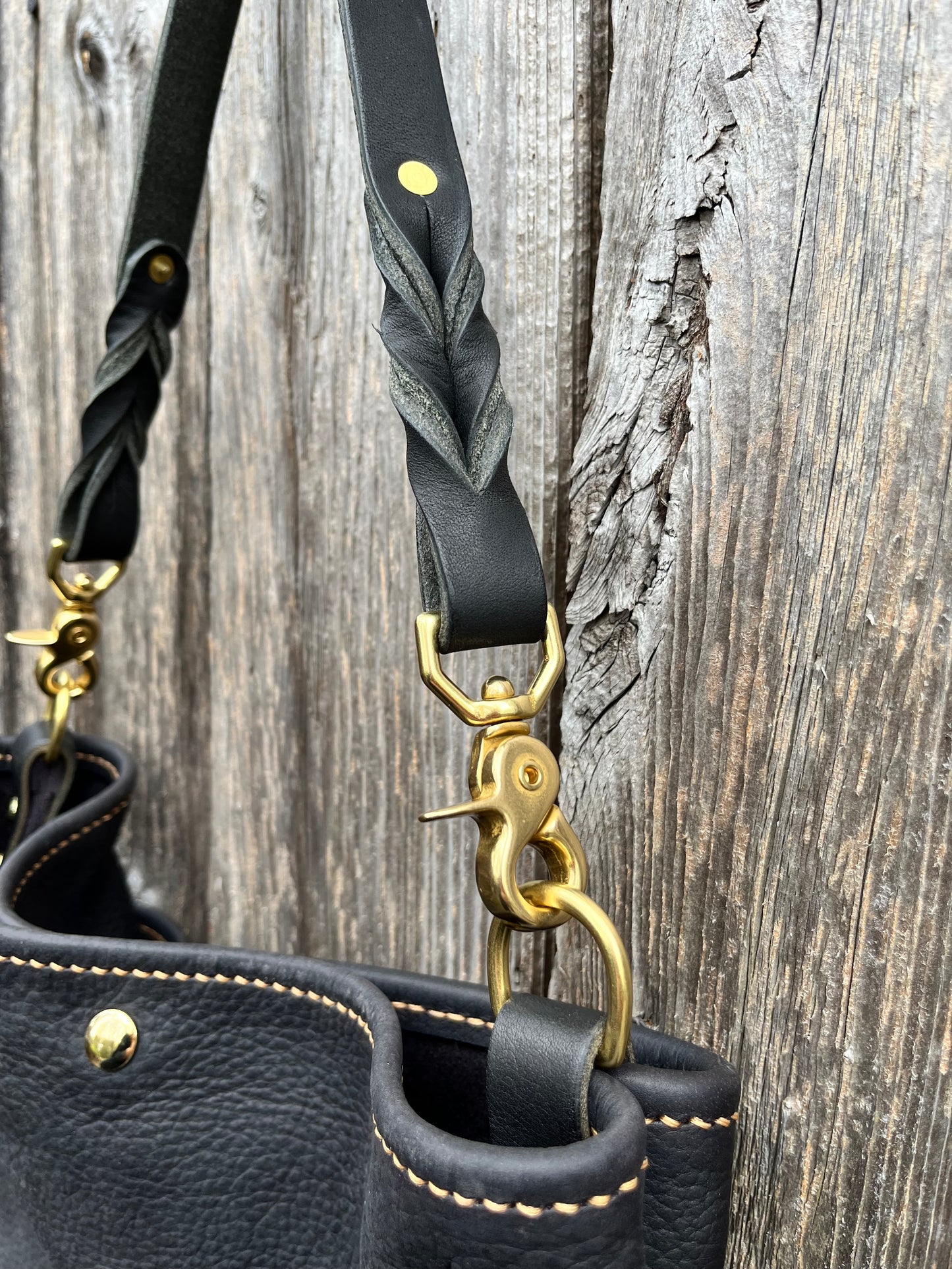 Emma Shoulder Bag in Classic Black Distressed Bison