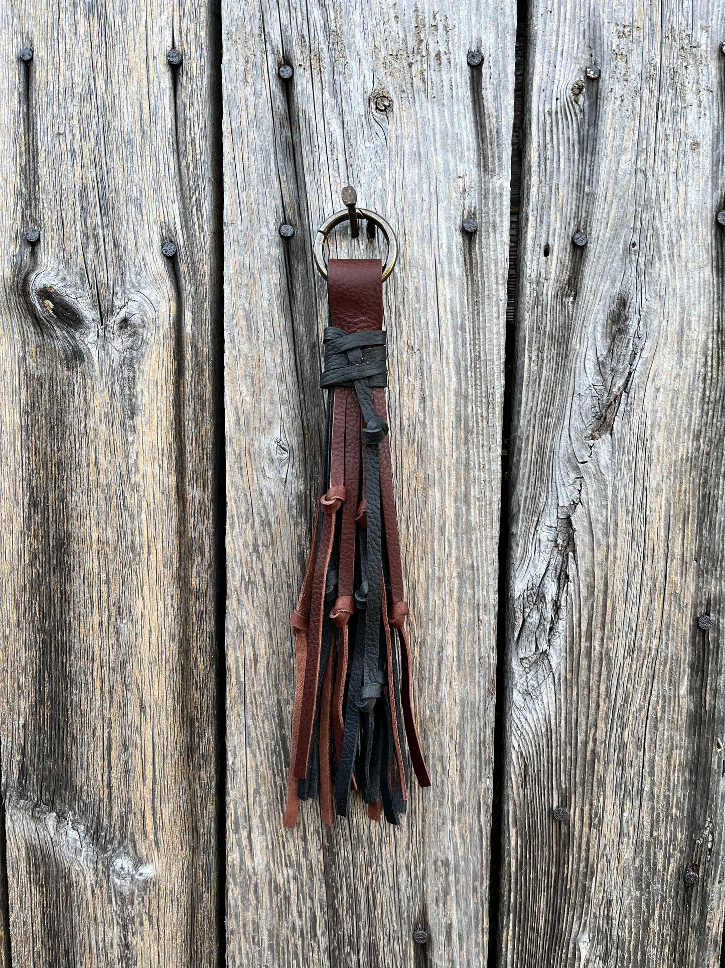 Knotted Leather Tassel in Tobacco & Black 12”-13”