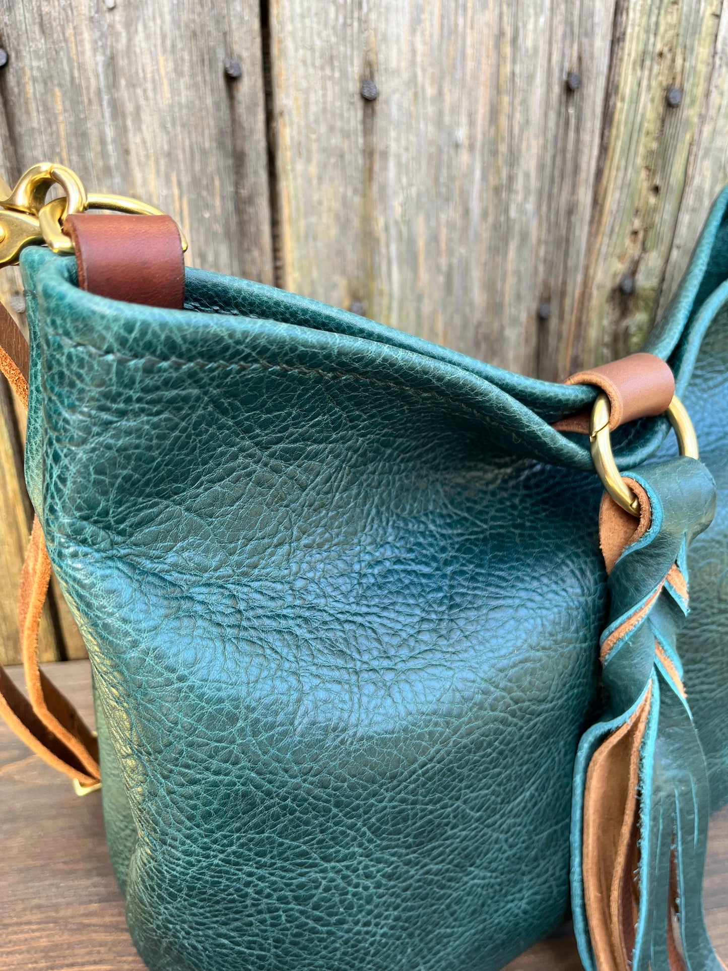 Mimi Slouch Bag in Blue Spruce with Braided Throwover Leather Tassel