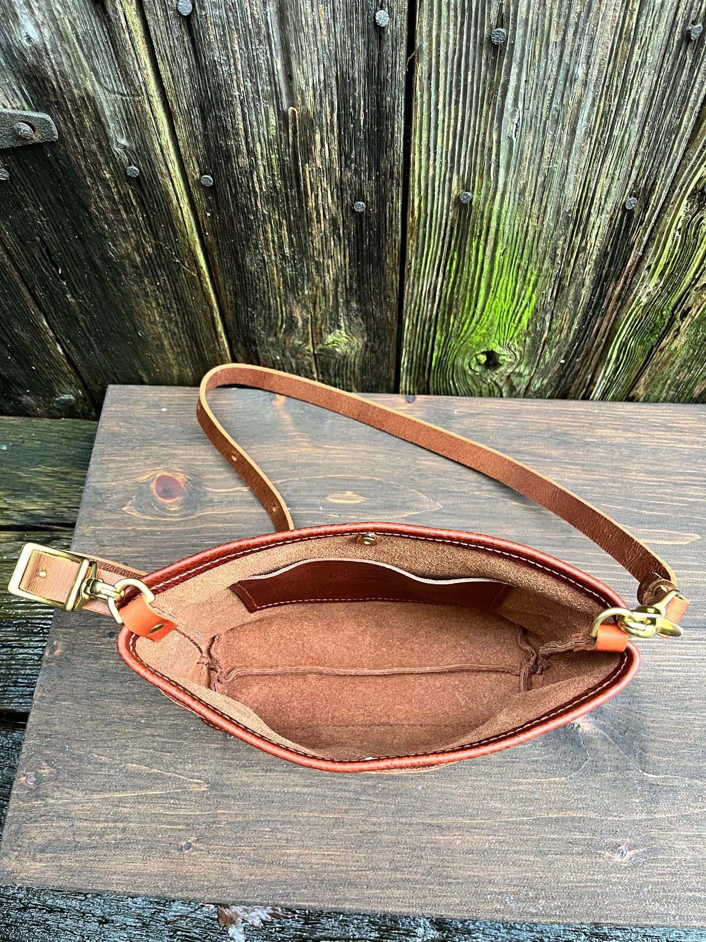 Emma Mini Crossbody in Cognac Milled Veg Tanned Leather