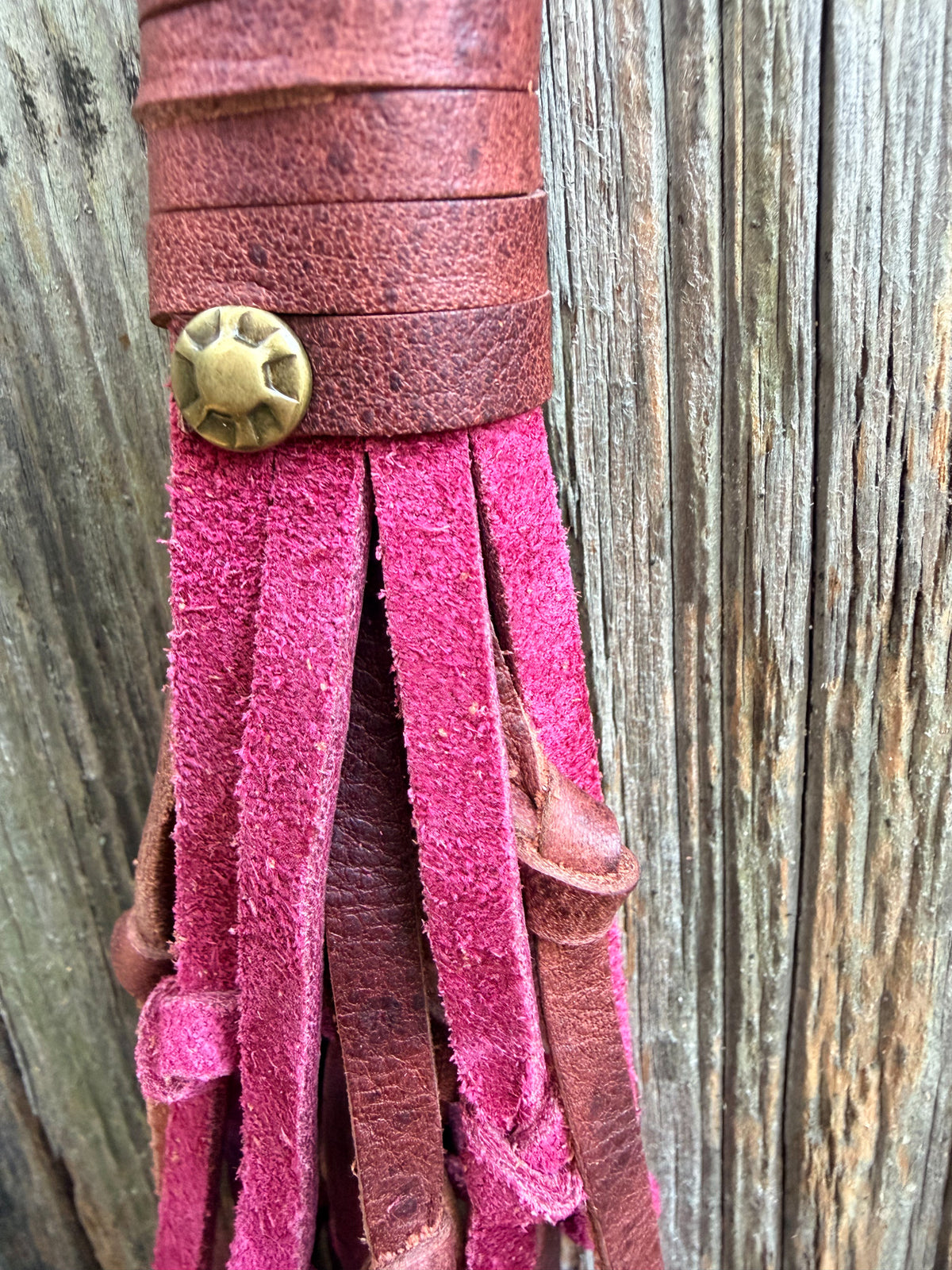 Knotted Leather Tassel in Cranberry & Whiskey 12”