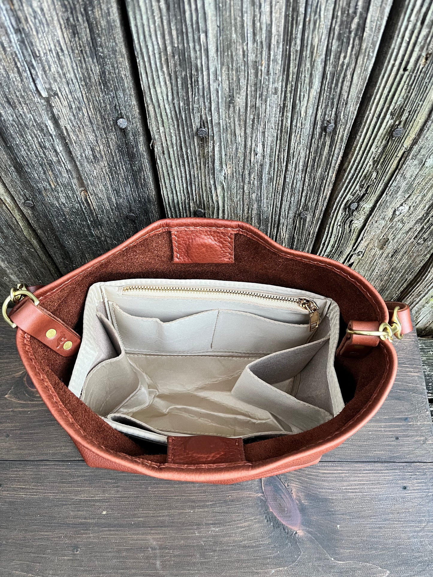 Mimi Slouch Bag in Brandy Naked Cow with Hidden Magnetic Closure