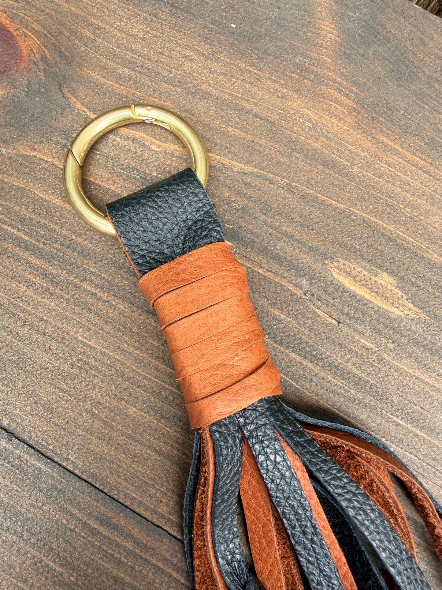 Knotted Leather Tassel in Black & Brandy 15”