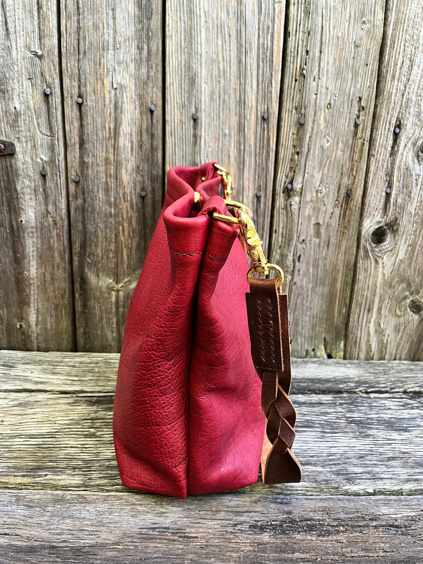 Carrie Hobo in Cherry Bison with Standard Leather Strap