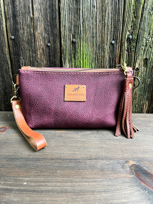 Pip Wristlet in Grape Bison with Cognac Leather Accents