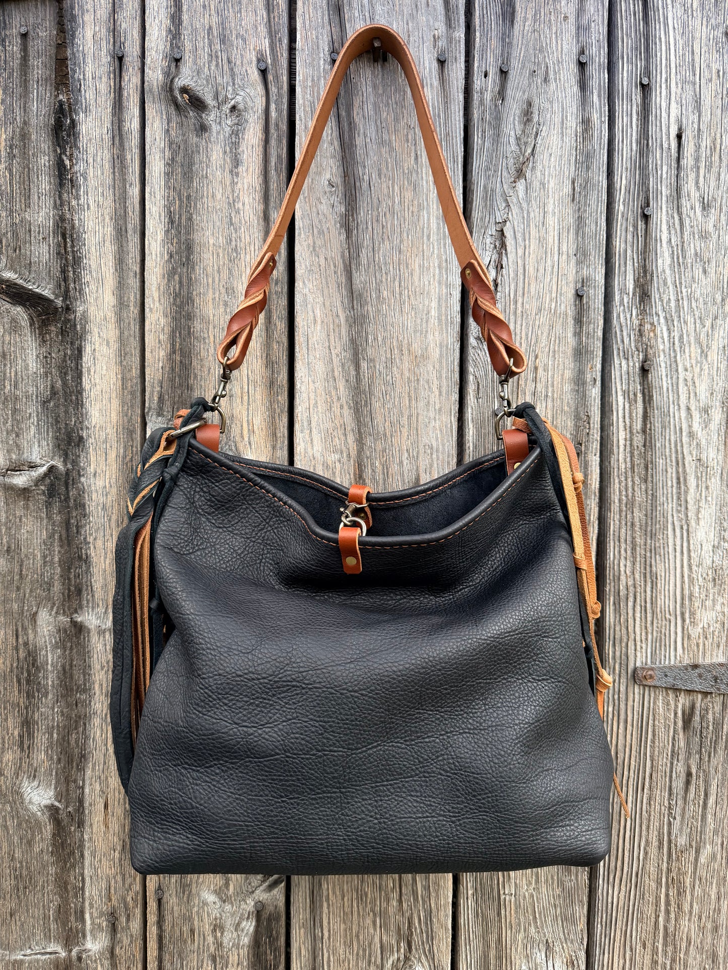 Chalet Bag in Distressed Black Bison