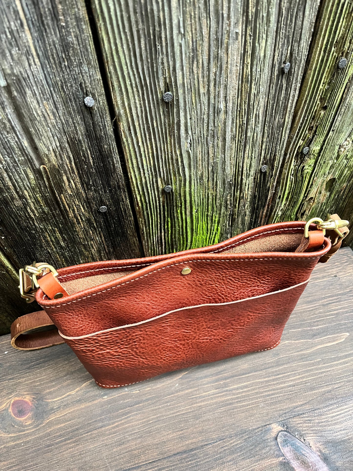 Emma Mini Crossbody in Cognac Milled Veg Tanned Leather