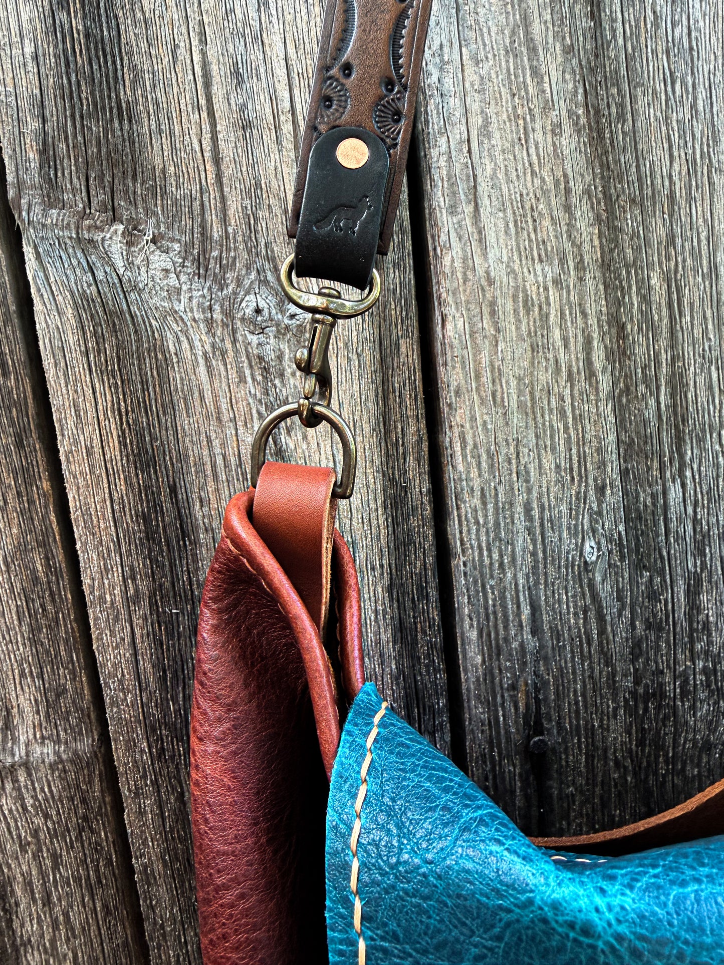 Remi Shoulder Bag with Tassel Flap in Mixed Leather with Horween Hand-tooled Strap