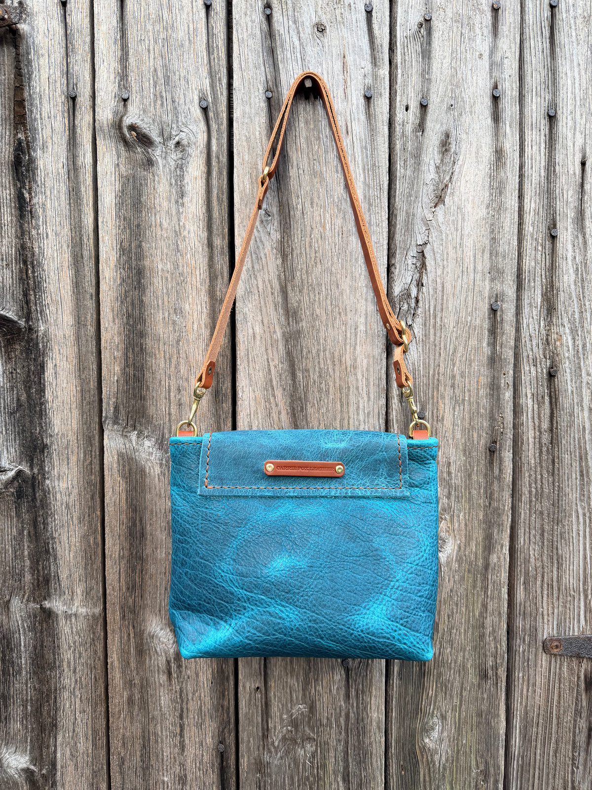 Bubby Bag in Premium Blue Bison with Whimsical Leather Flowers