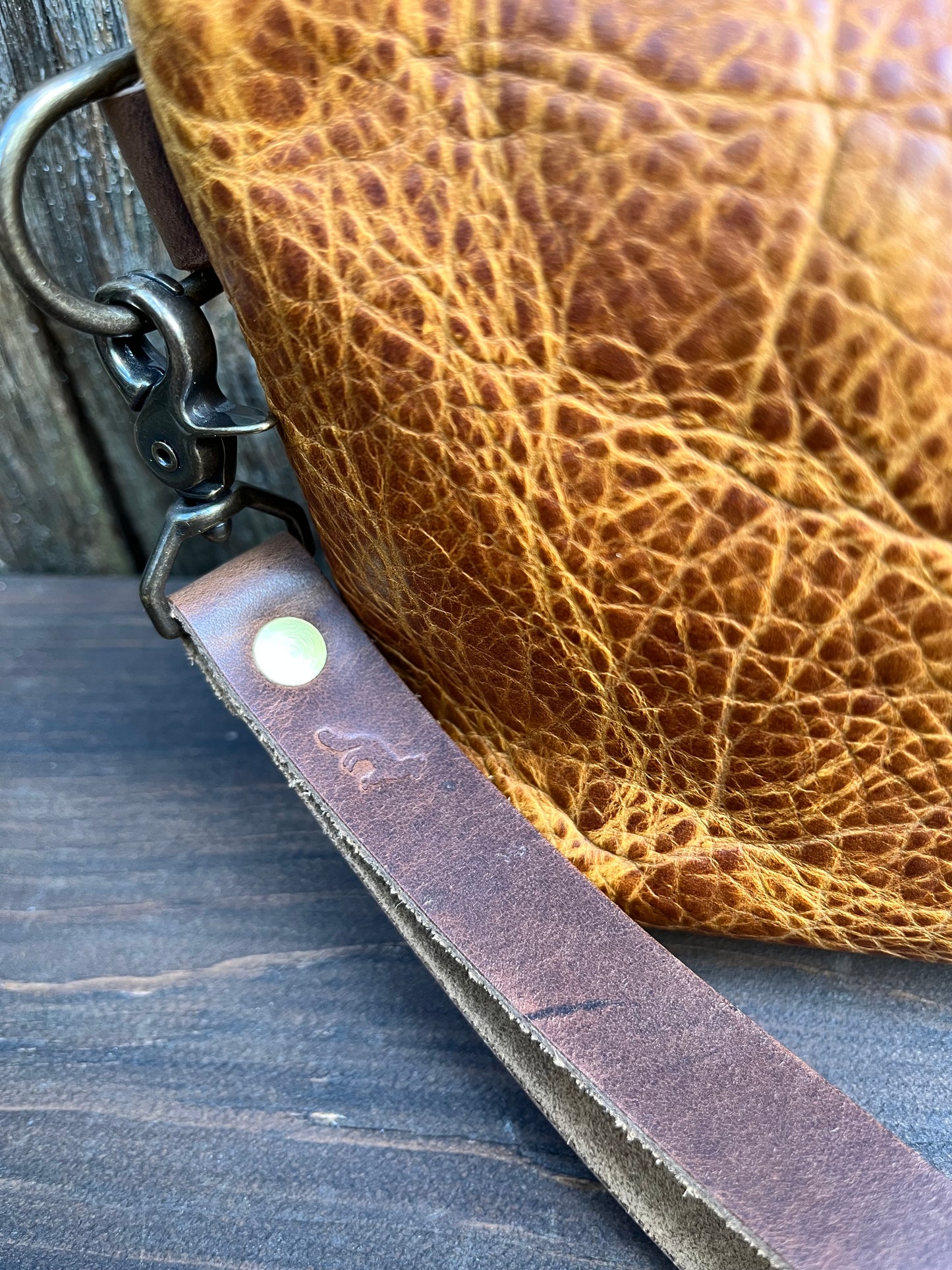 Pipsqueak Wristlet/Crossbody in Peanut Bison with Dark Brown Leather Accents