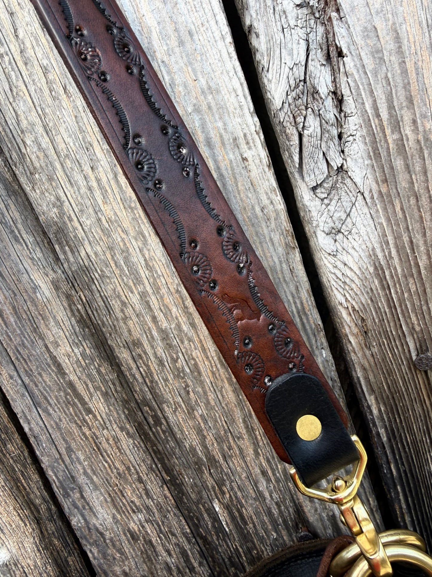 Cody Hand-Tooled Leather Shoulder Strap in Antique Brown - MTO