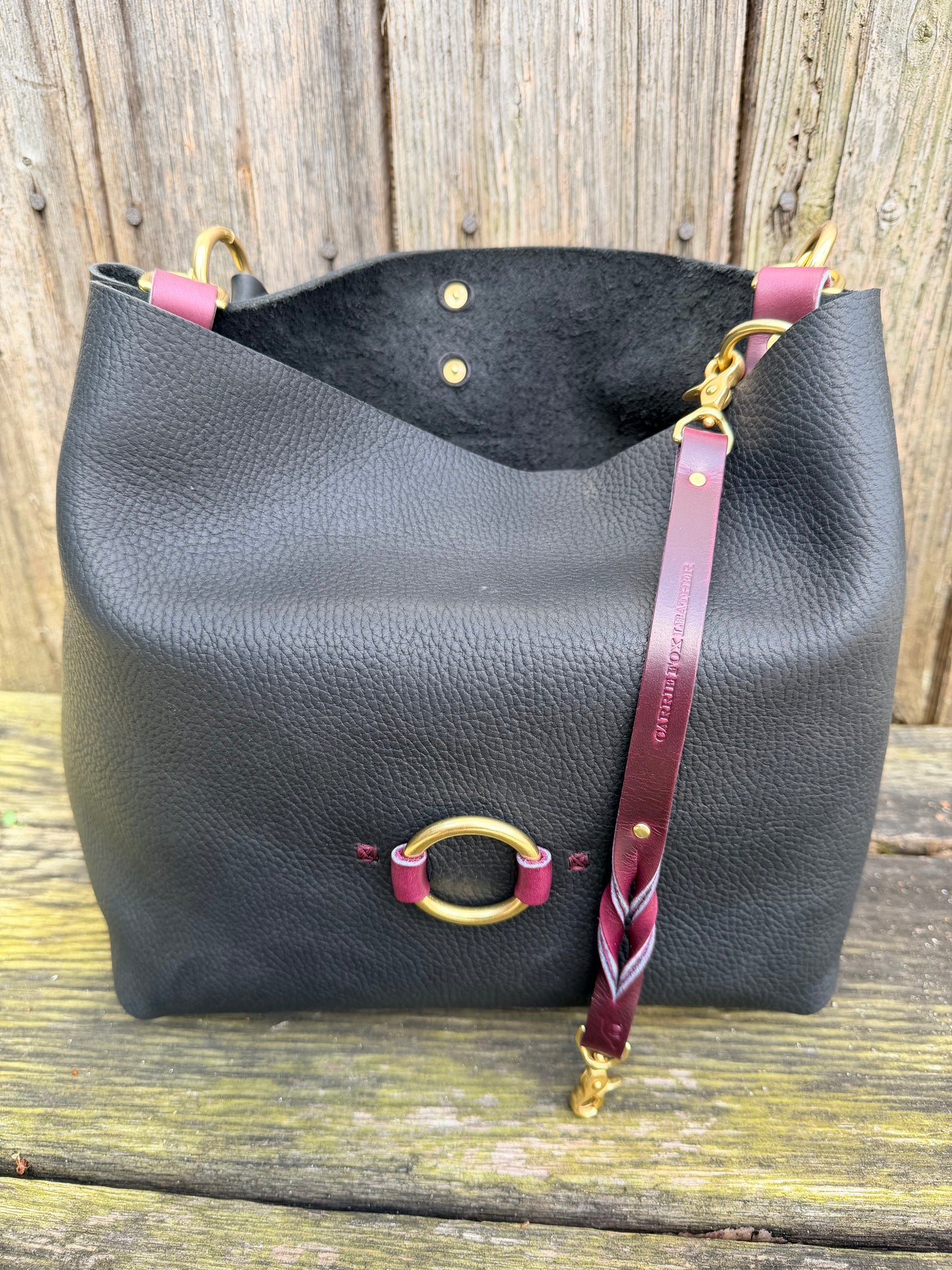SoHo Handbag in Horween Black Leather with Deep Plum Accents - CUSTOM for Vanessa